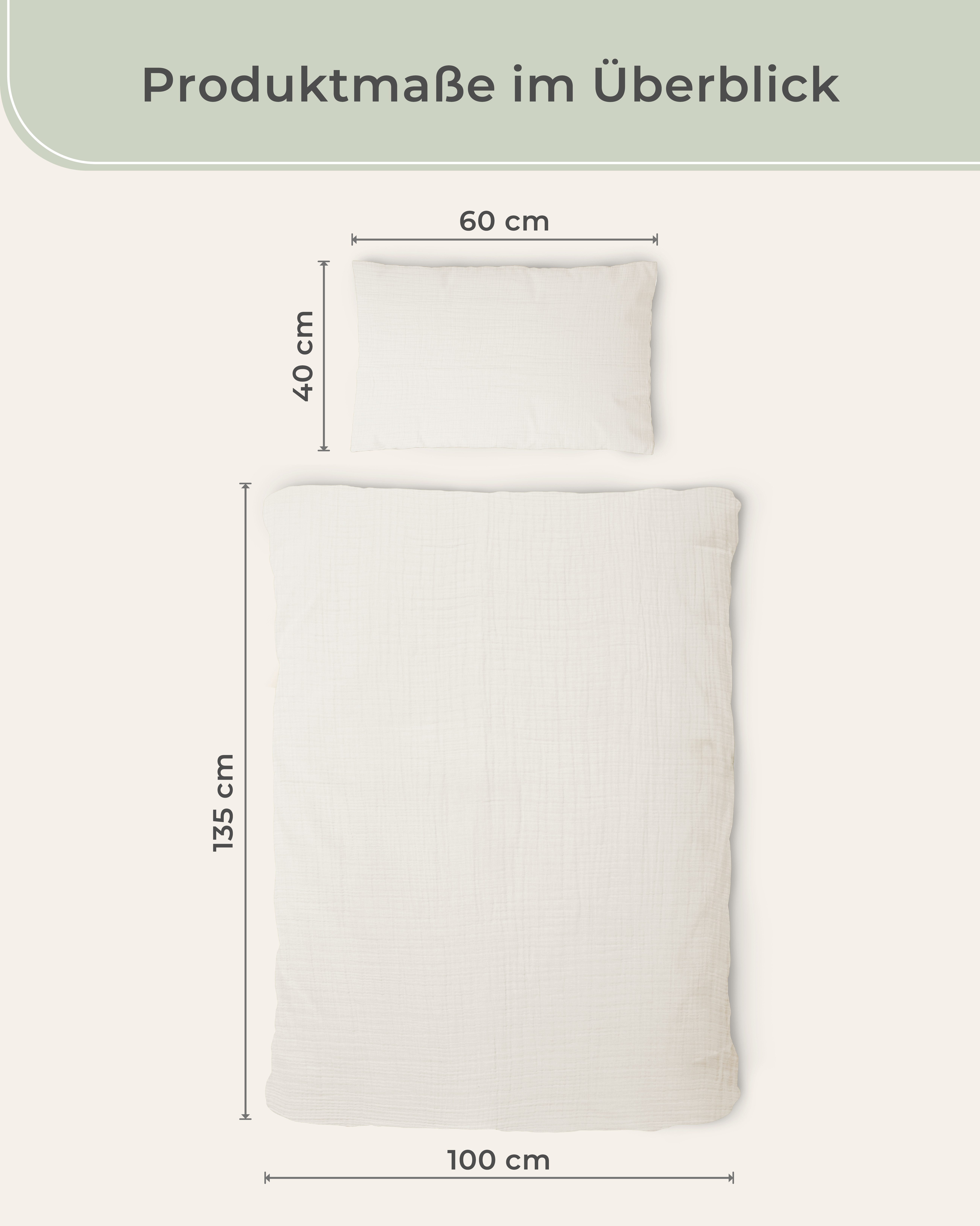 Laynenburg Kinderbettwäsche Musselin 2 teilig aus 100% Baumwolle in 100x135 cm + 40x60 cm, atmungsaktiv & bügelfrei – 3 lagig mit Reißverschluss & Haltebändern