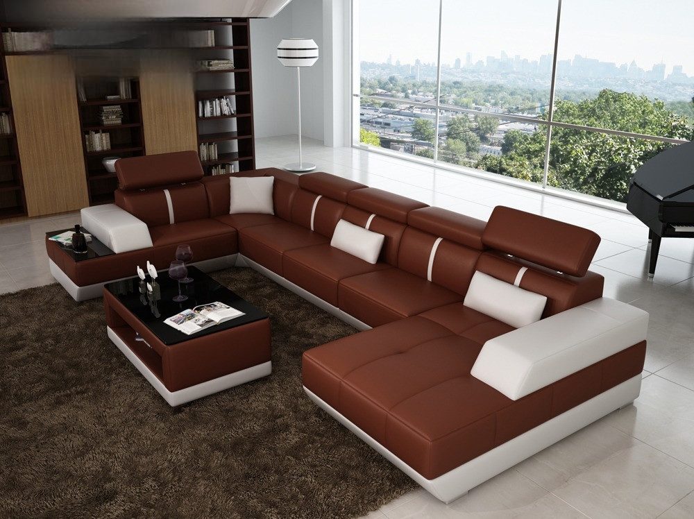 JVmoebel Ecksofa Ledersofa mit USB-Anschlüssen und modernem Poster Ecke-Design, Made in Europa
