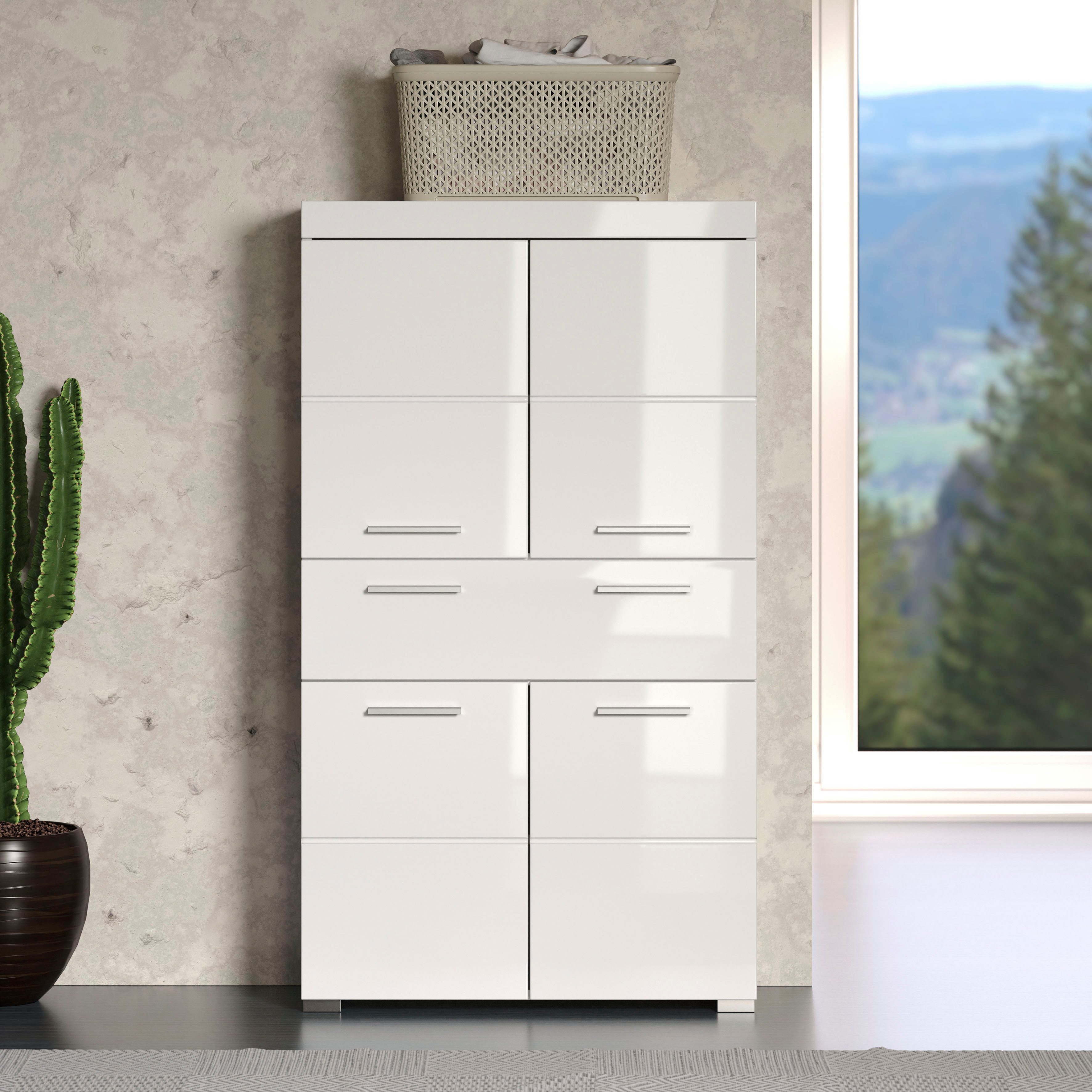 welltime Midischrank Avena Standschrank mit 4 Türen, 1 Schublade - (B/T/H) 73/31/130 cm
