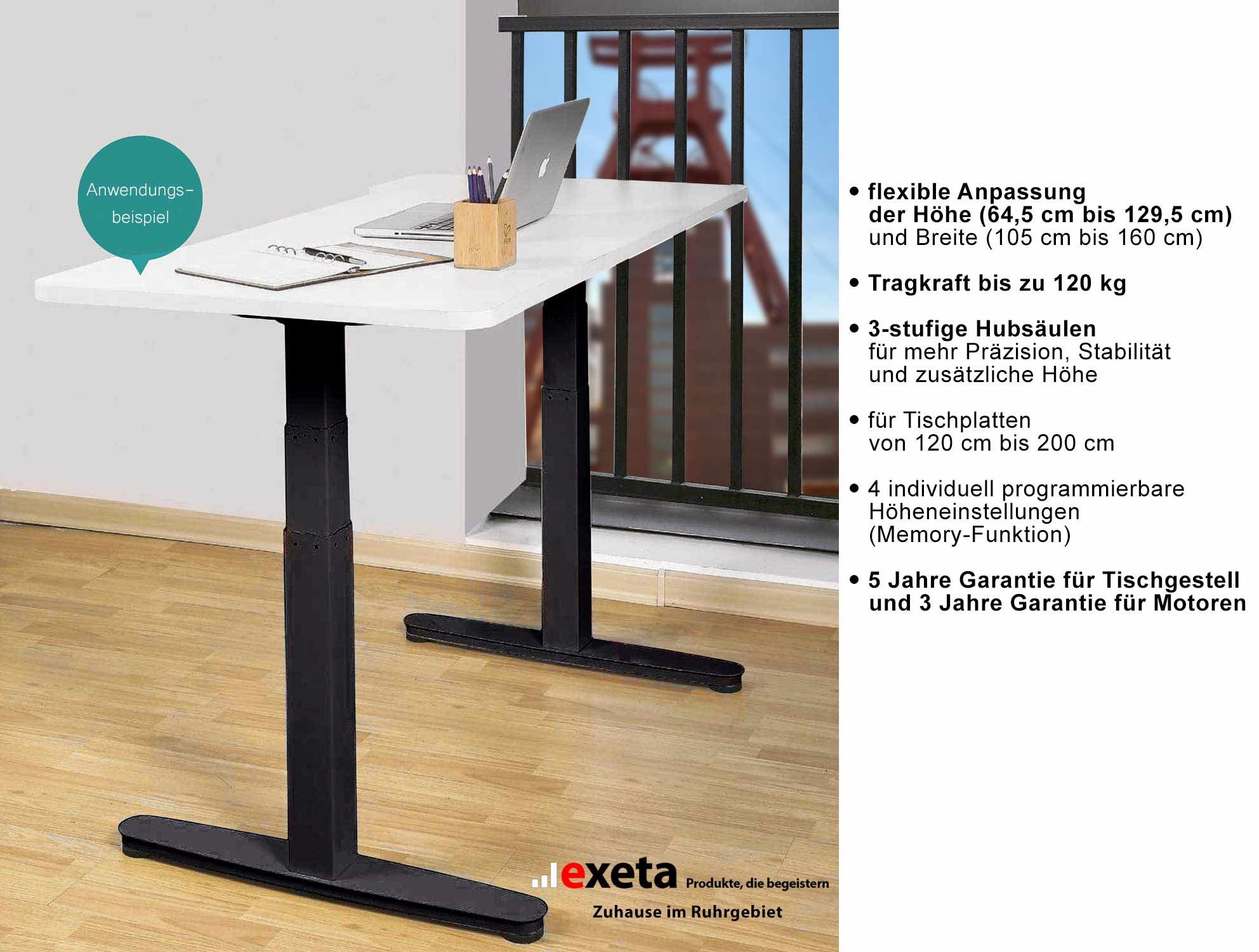 exeta Motor ergoSMART mit Elektrisch exeta 2 höhenverstellbarer Schreibtisch schwarz Schreibtisch