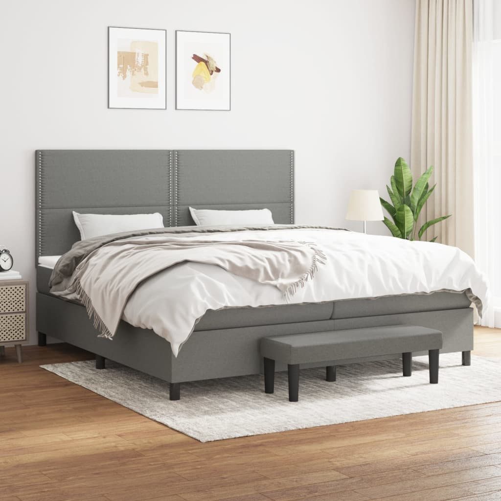 Boxspringbett 200 x 200 cm Boxspringbett mit Matratze Dunkelgrau 200x200 cm Stoff Be