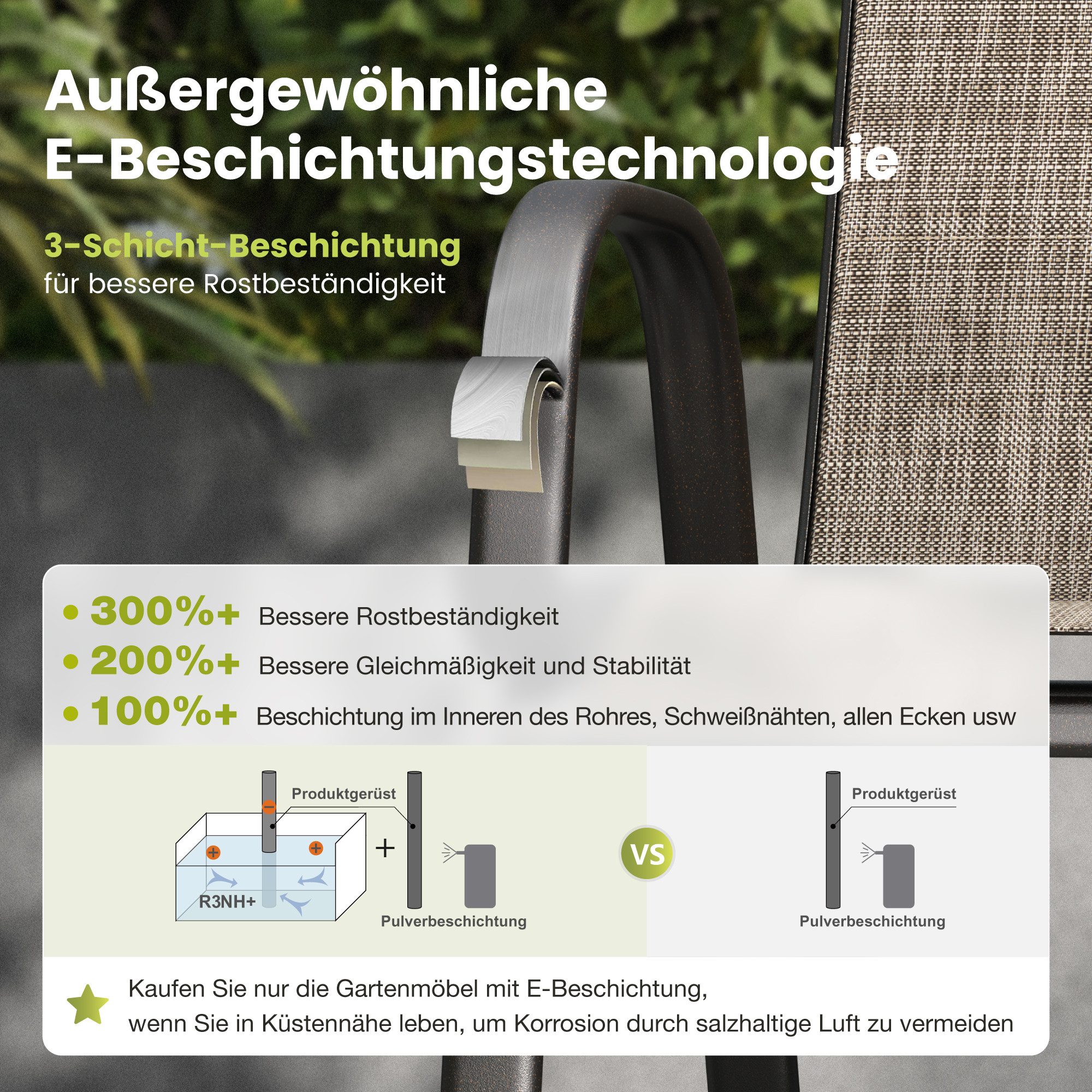 PHI VILLA Gartenstuhl (Gartensessel Stapelstühle Hochlehner, E-Lackierung Metallgestell für Hinterhof Veranda Terrasse Poolbereich, 2 St), 2er Set - 4er Set - 6 – Bild 5 von 5