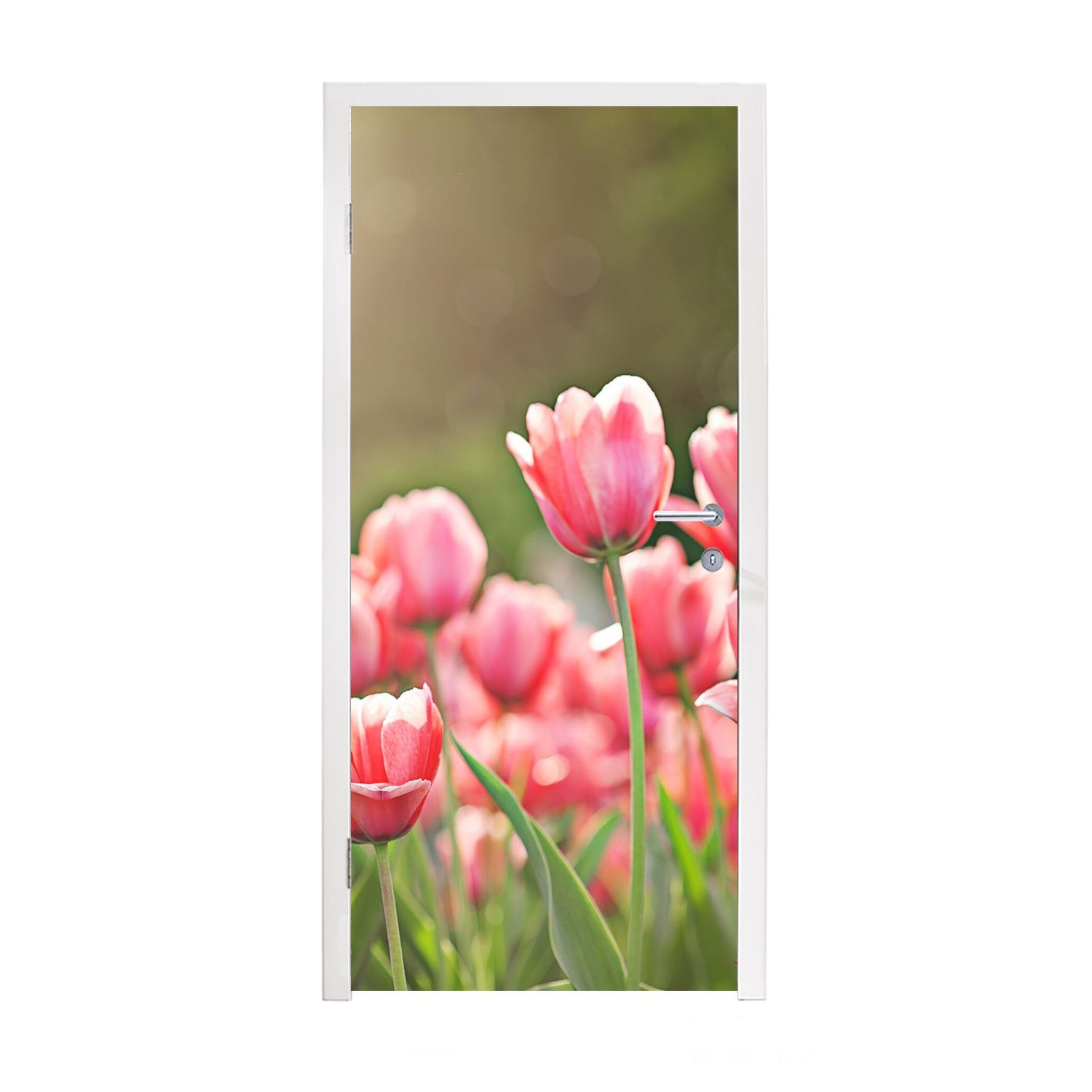 MuchoWow Türtapete Frühling, (1 für St), cm Türaufkleber, bedruckt, Tür, Matt, - 75x205 Sonne Fototapete - Tulpen