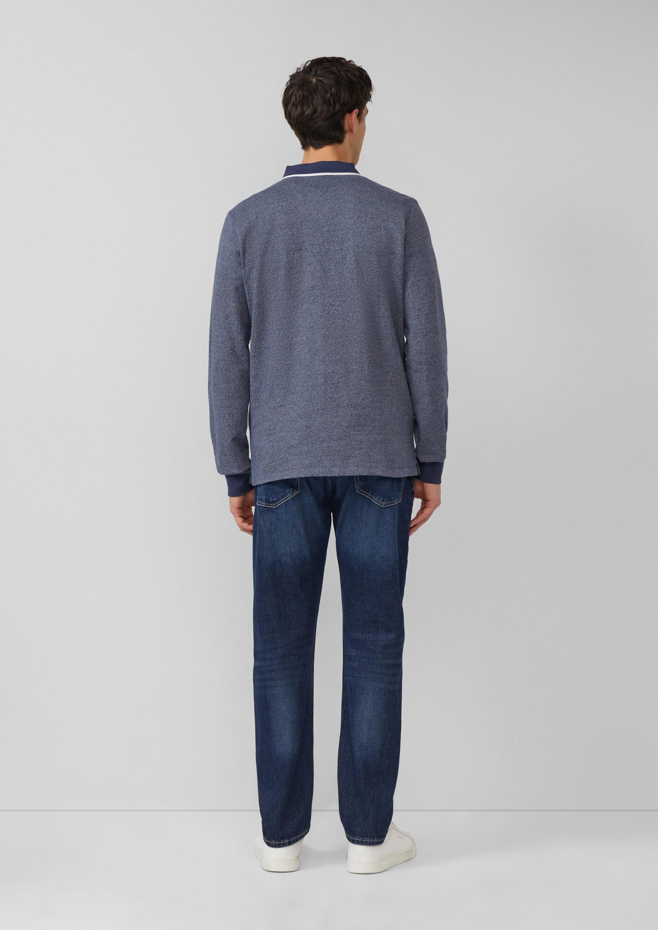 s.Oliver Langarmshirt Polo-Shirt Langarm-Polo mit Bündchen in Melange-Optik