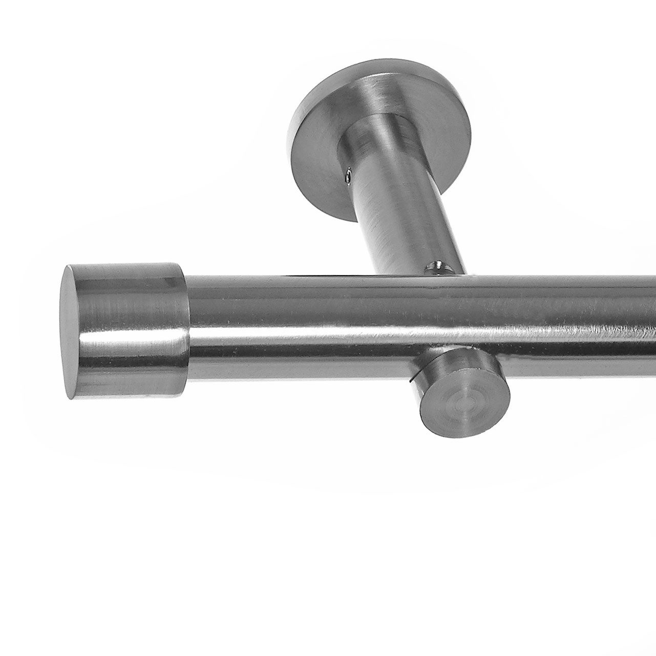 BASIT Gardinenstange Edelstahloptik 20mm mit Wandträgern 120 cm E30, Ø 20 mm, 1-läufig, verschraubt, Metall, H31 120 cm E30 Kappe