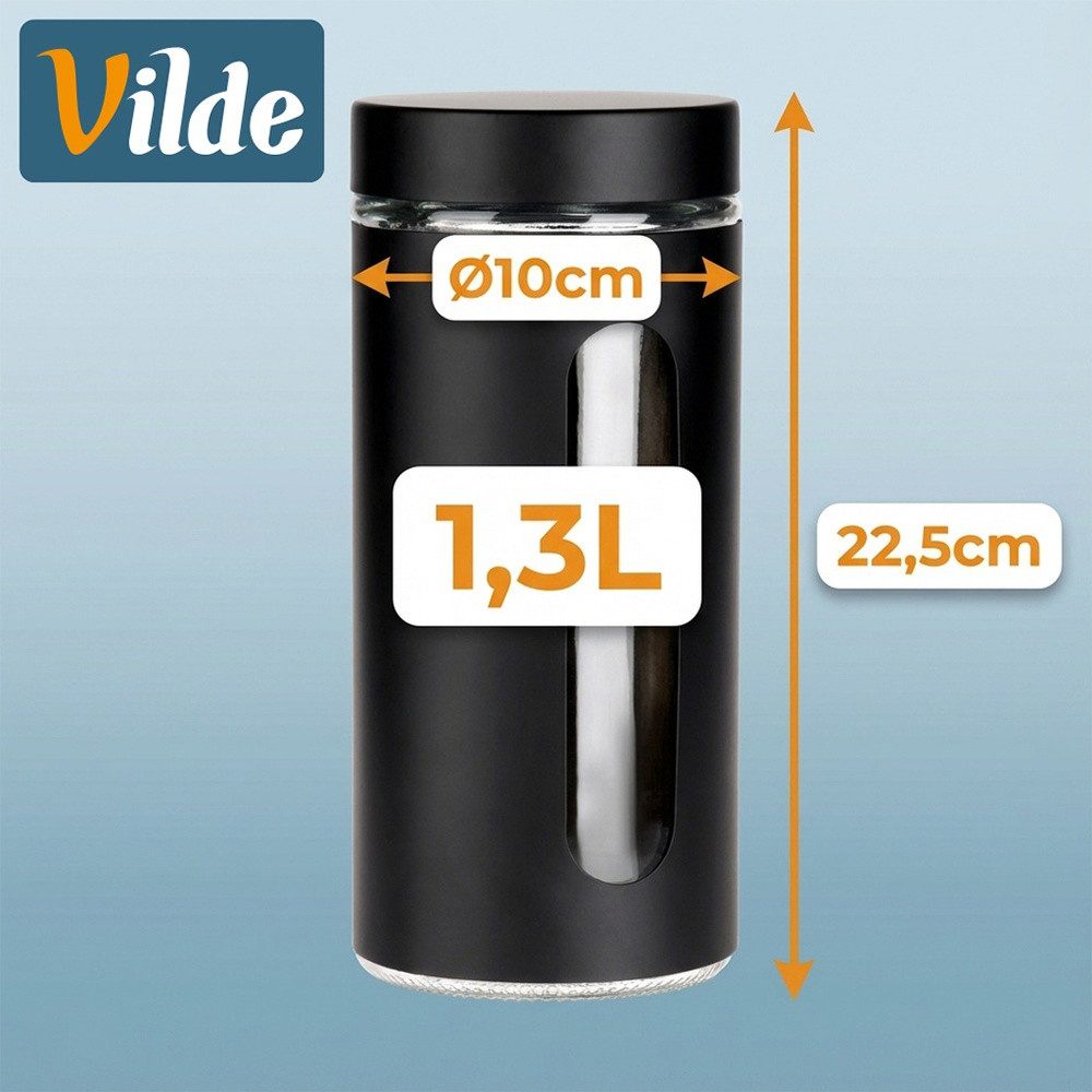 Vilde Vorratsglas mit Deckel 1.3L rund mit Sichtfenster, Glas, Kunststoff, luftdicht, Schraubverschluss, Aufbewahrung von Lebensmitteln, schwarz – Bild 4 von 5