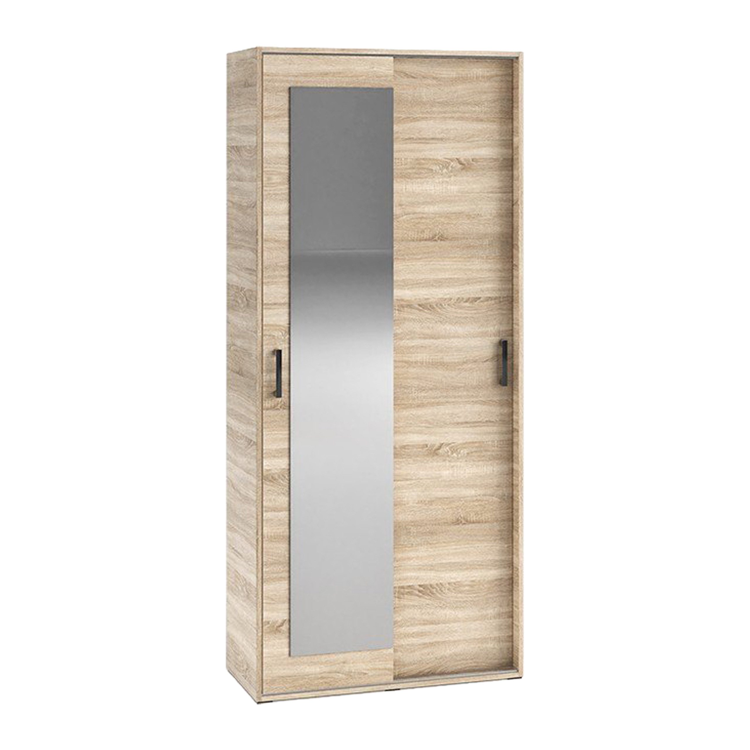 Masseno Garderobenschrank BENVENO 90 x 210 cm Flurmöbel mit Spiegel und 2 Türen Eiche Sonoma