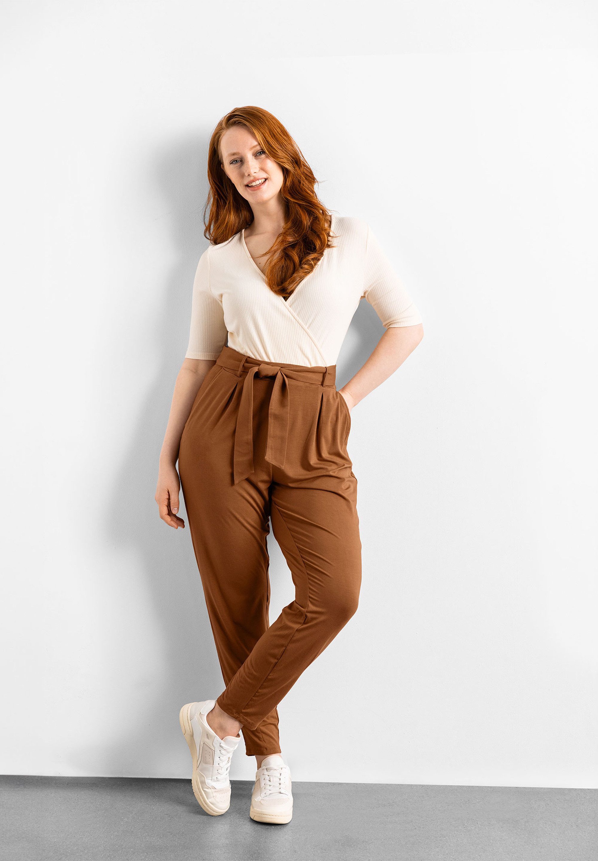 Les Lunes Haremshose JADE Pants Jersey abnehmbarer Gürtel, seitliche Eingrifftaschen, flexibler Taillenbund