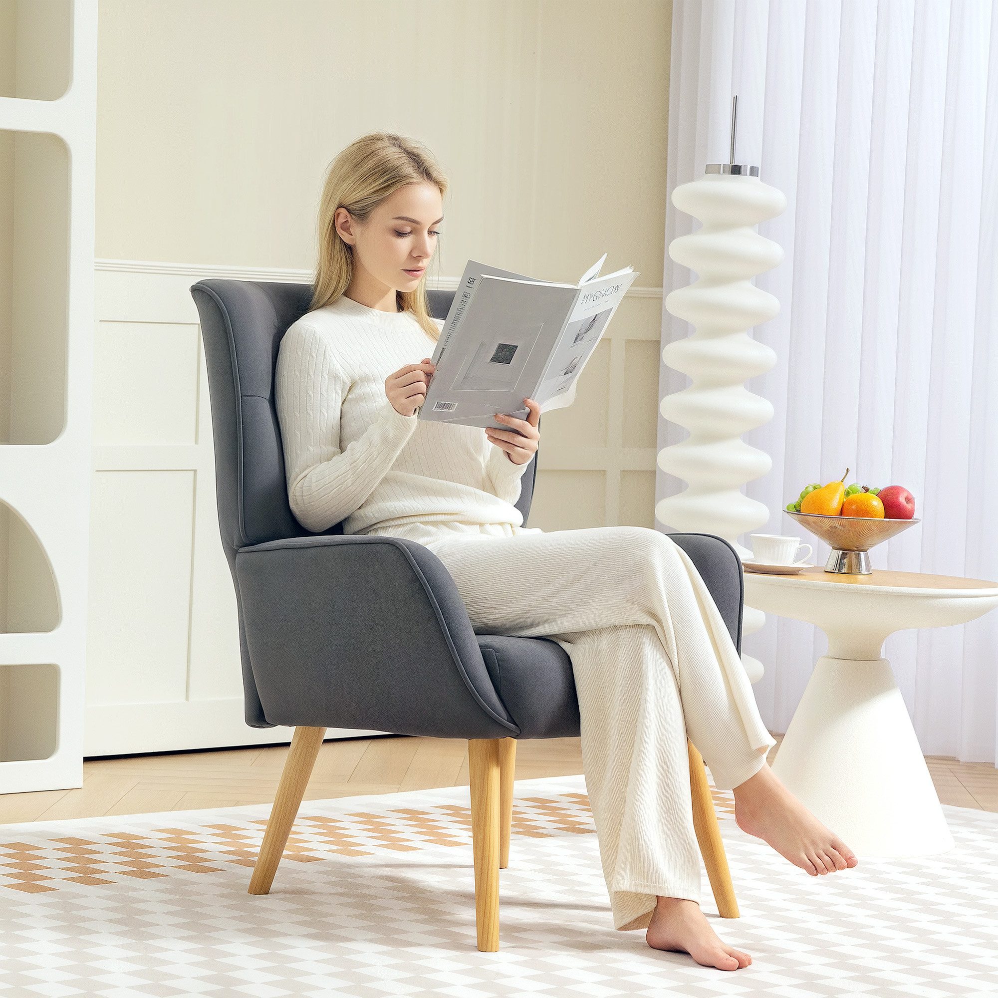 HOMCOM Relaxsessel Sessel Wohnzimmer Loungesessel mit Holzbeine (Lesesessel mit Samtoptik, 1-St., Polstersessel), für Schlafzimmer Grau