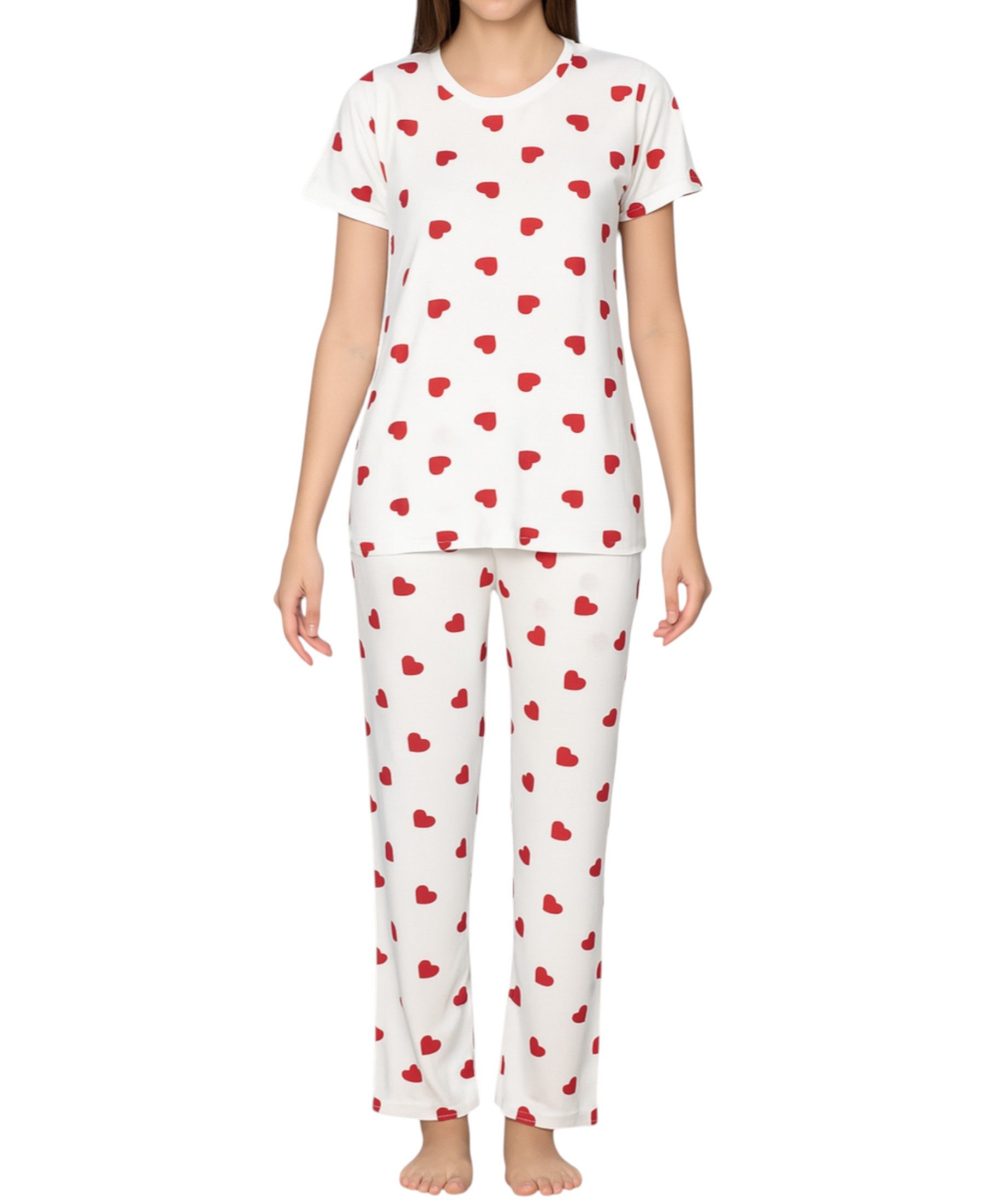 fashionshowcase Pyjama Damen Zweiteiler mit Herzmuster – Kurzarmshirt & Hos günstig online kaufen