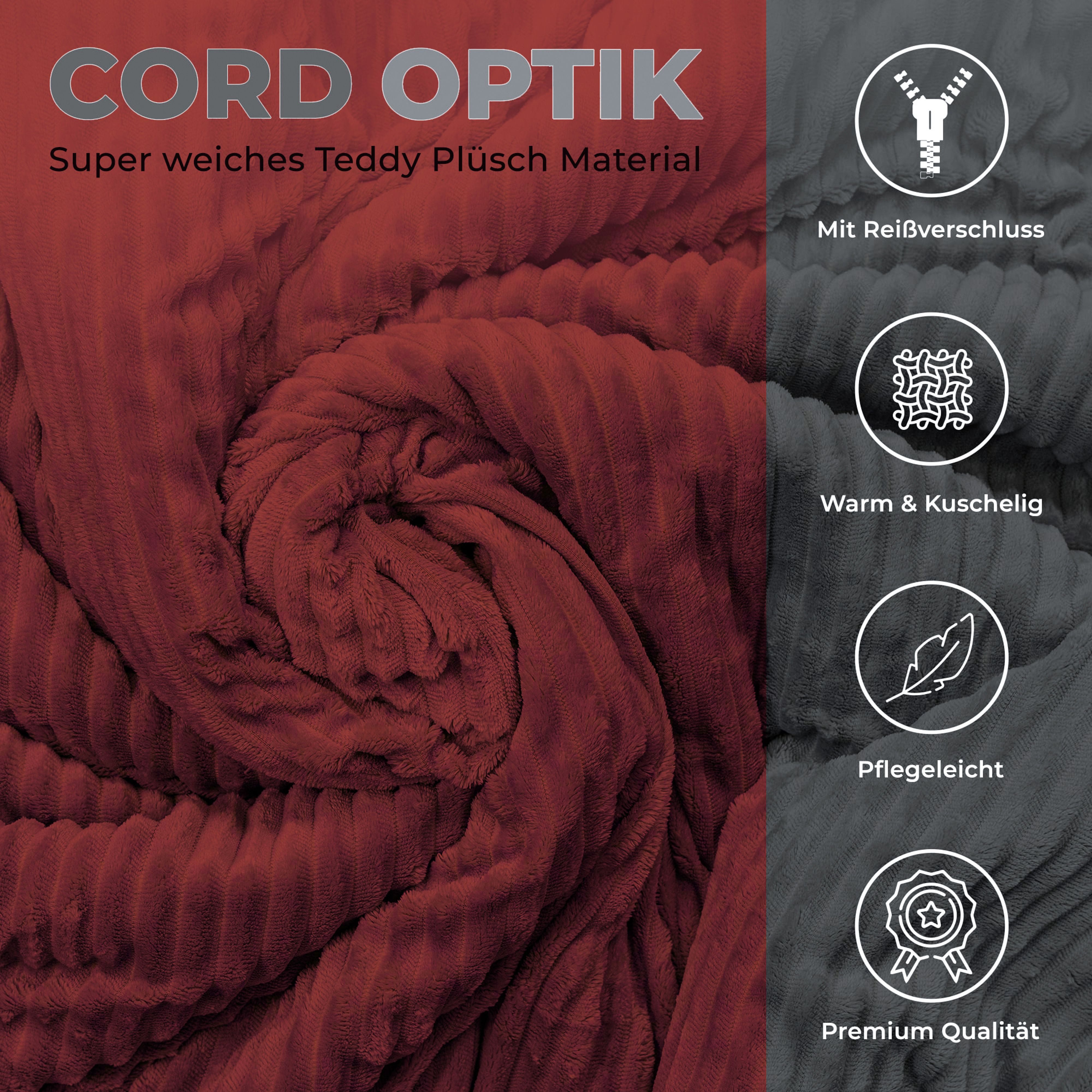 One Home Bettwäsche Winter Cashmere Touch Cord Optik, Fleece, 2 teilig, flauschig warmes Teddy Plüsch, Übergröße