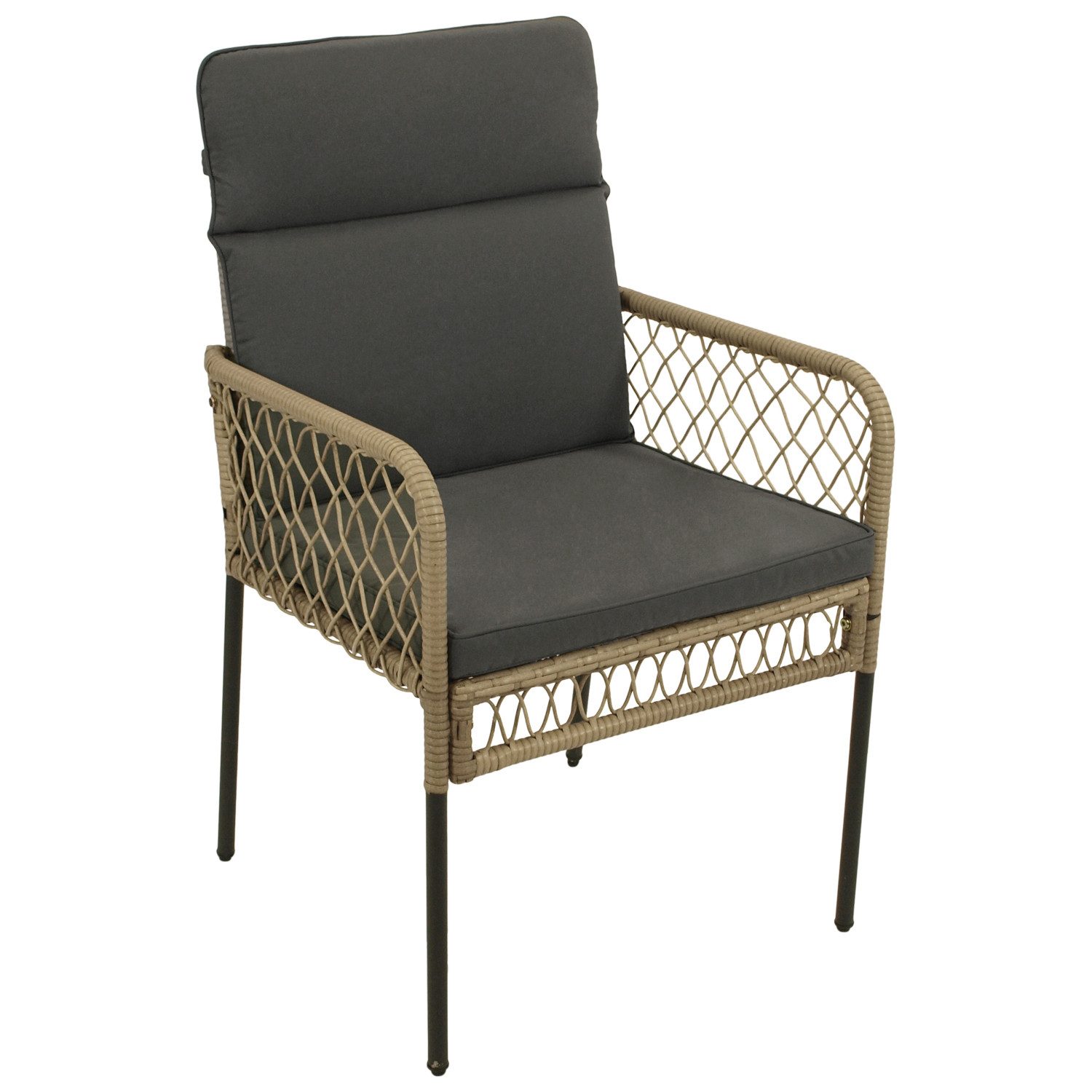 DEGAMO Gartenstuhl RAVALLO, Geflecht beige, mit Polsterauflage grau, moderne Optik