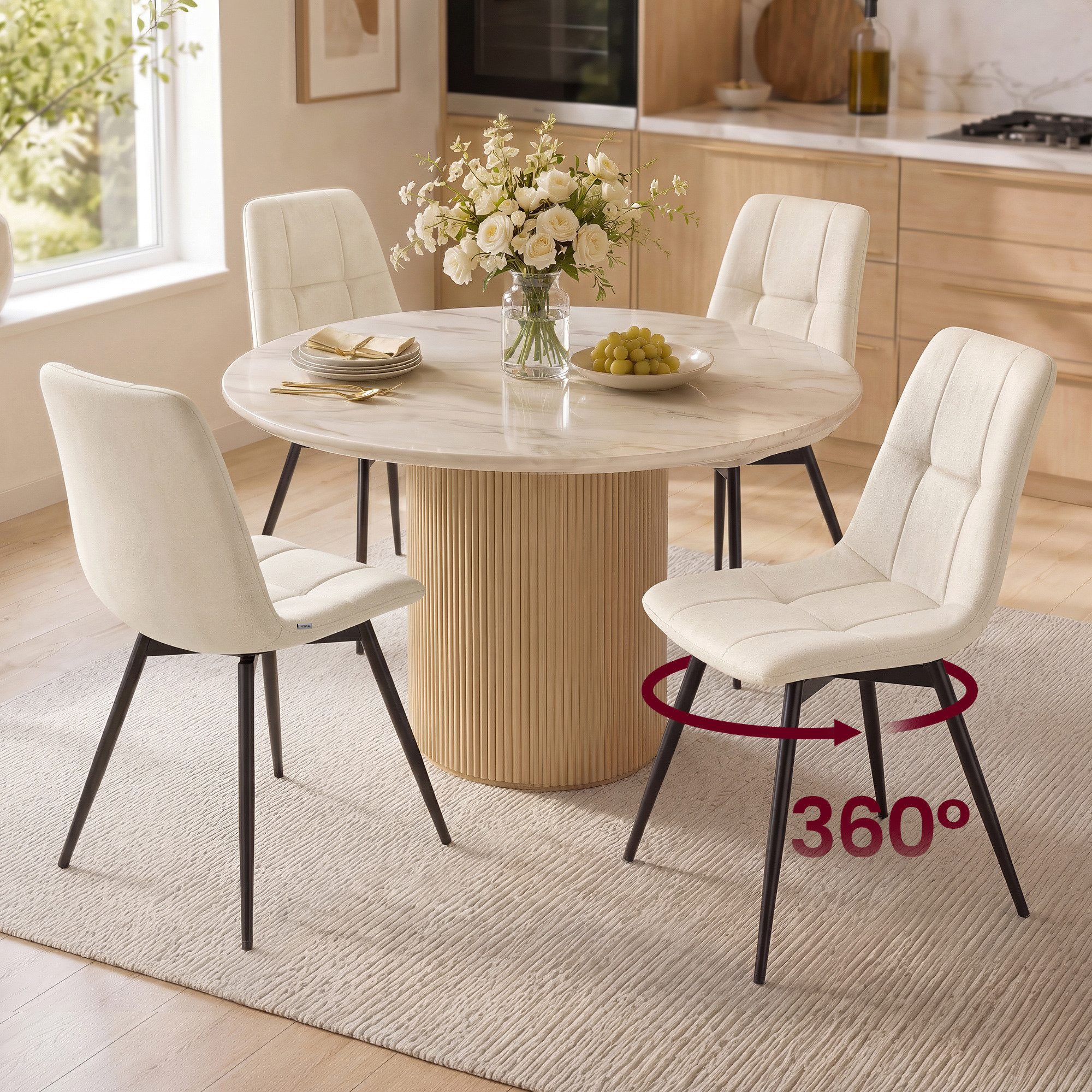 VASAGLE Esszimmerstuhl 360° Drehbar, aus Samt, Ergonomischer Samtstuhl, 4er Set, für Esszimmer und Wohnzimmer