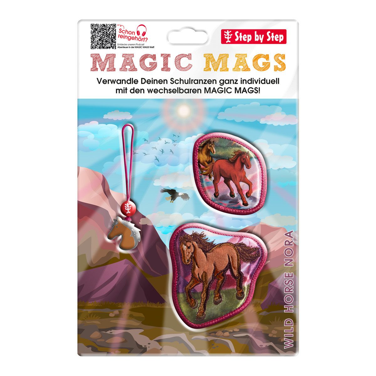 Step by Step Schulranzen MAGIC MAGS, Wild Horse Nora 3-teilig (3-teilig), Motivanhänger, Glücksbringer