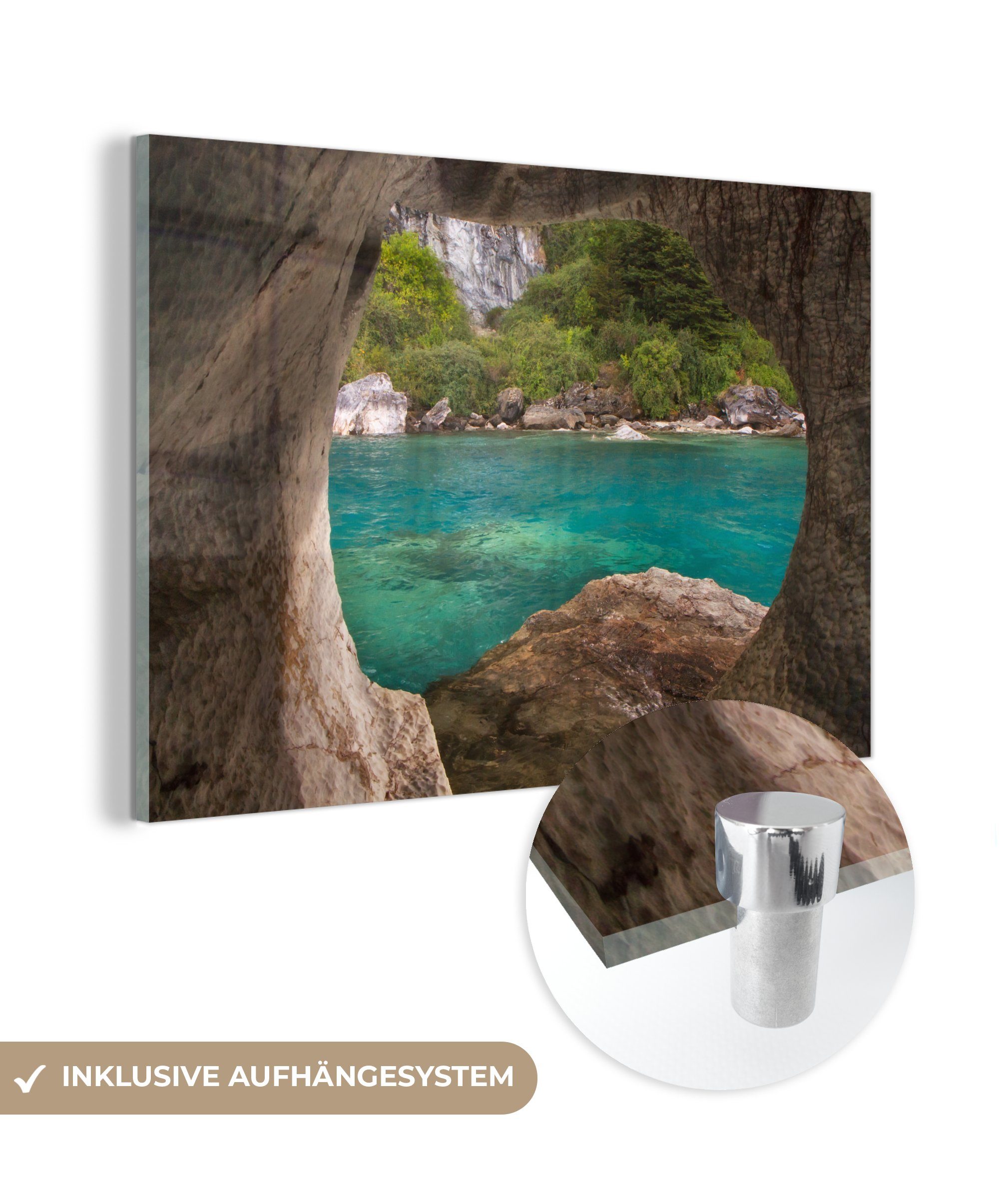 MuchoWow Acrylglasbild Blick von den Marmorhöhlen auf die grüne Landschaft, (1 St), Acrylglasbilder Wohnzimmer & Schlafzimmer