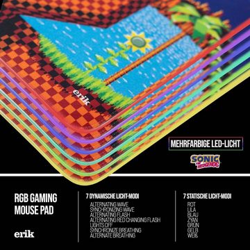 empireposter Gaming Mauspad XXL Mousepad LED Sonic- 80x35 cm Schreibtischunterlage Licht
