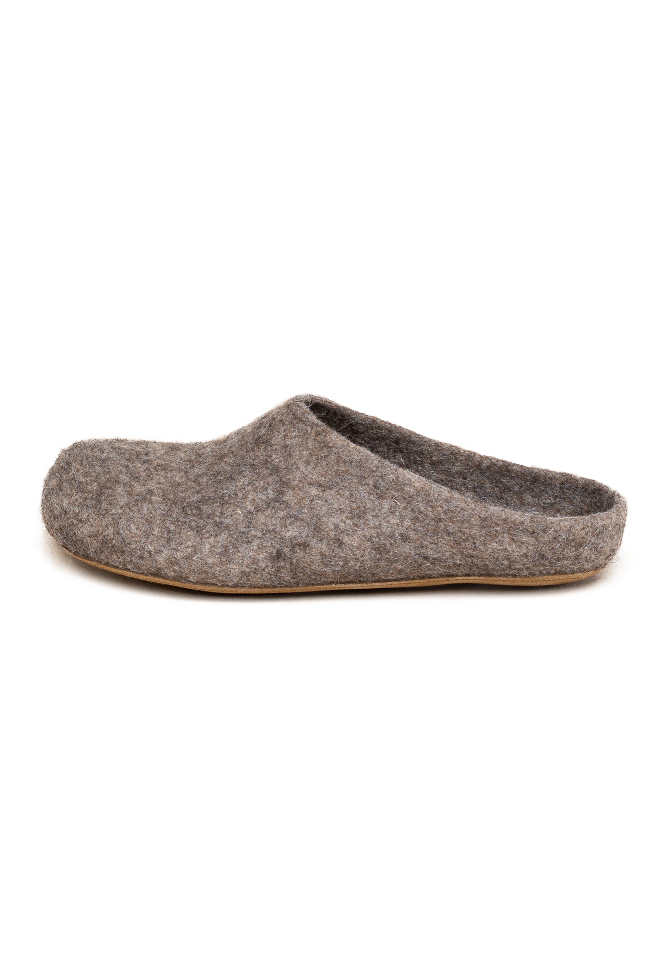 Magicfelt Filz Pantoffel 100% Shetlandwolle, Aus Mit Ledersohle reiner Pantoffeln Braun 