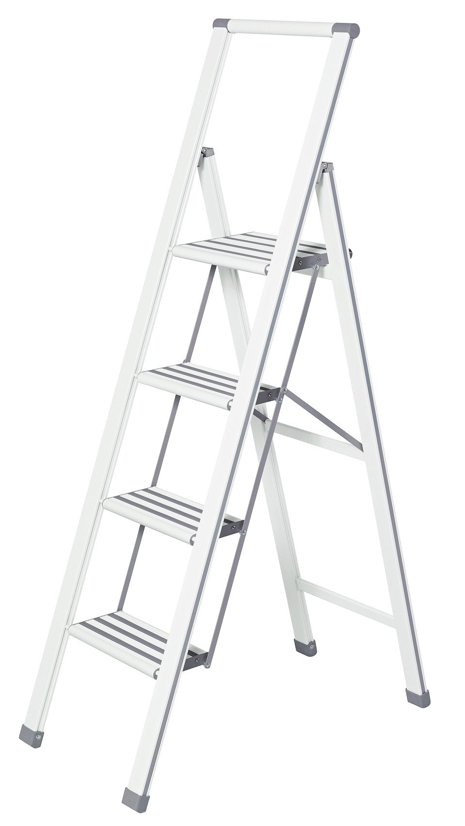WENKO Trittleiter Modell Alu-Design, Klapptritt Leiter, rutschsichere XXL-Stufen, klappbar, bis 150 kg