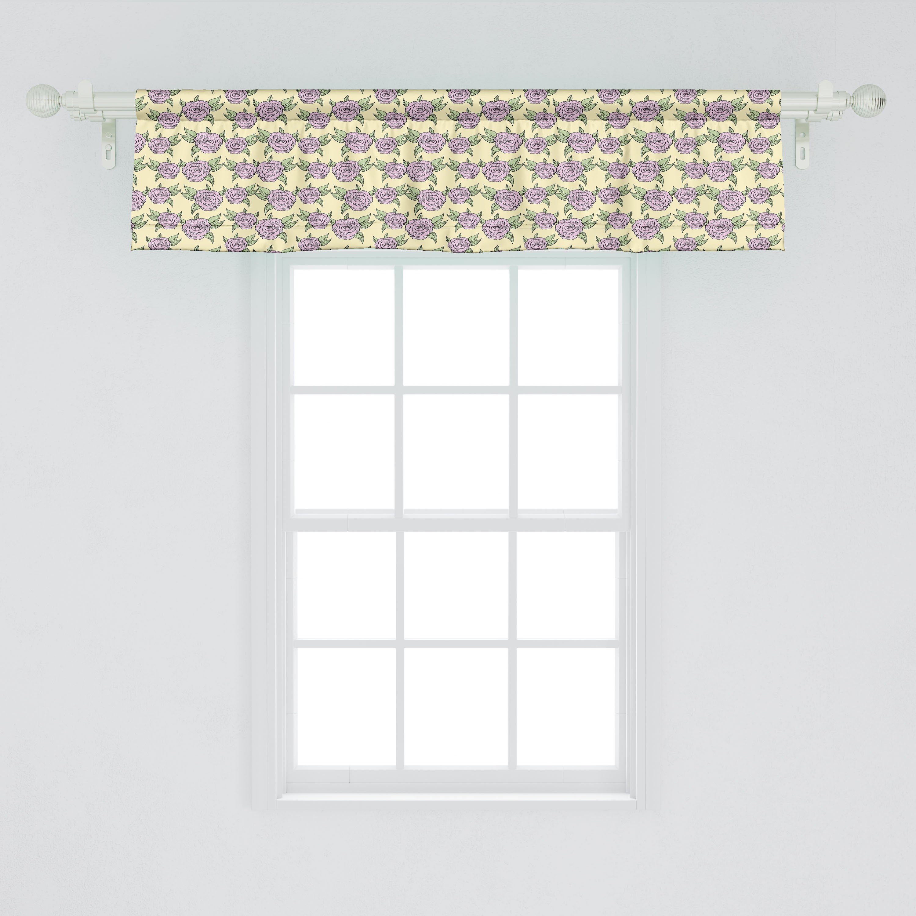 Küche mit Vorhang für Volant Dekor Scheibengardine Schlafzimmer Microfaser, Romantisch Abakuhaus, Stangentasche, Pastell-Rosen-Blätter