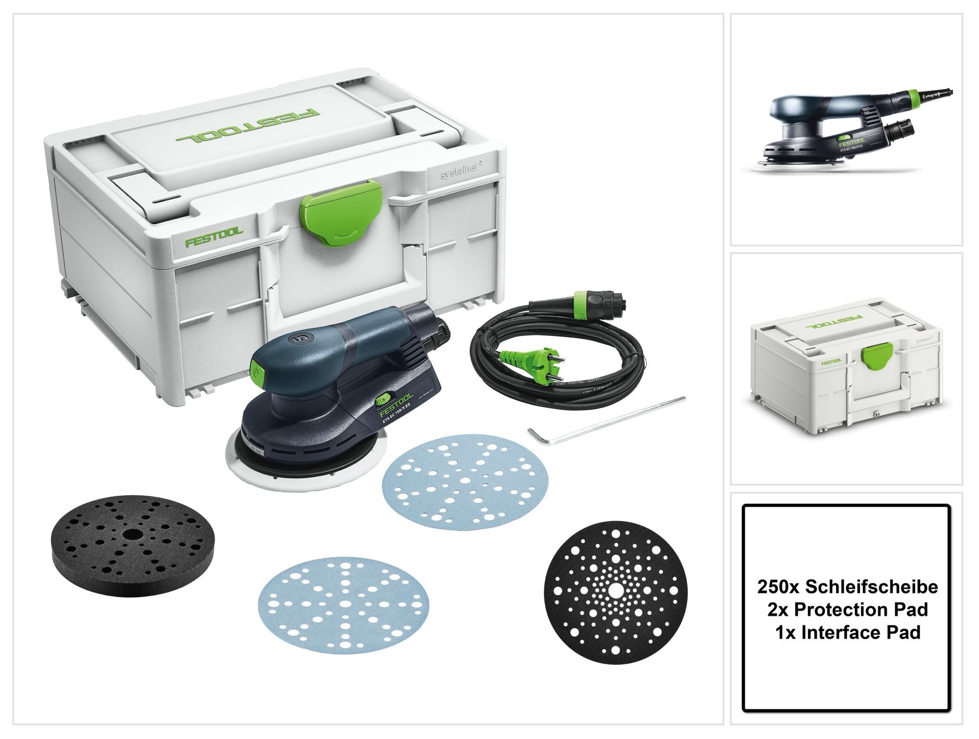 FESTOOL Exzenterschleifer ETS EC 150/5 EQ-Plus Exzenterschleifer 400 W 150 mm Brushless + 250x