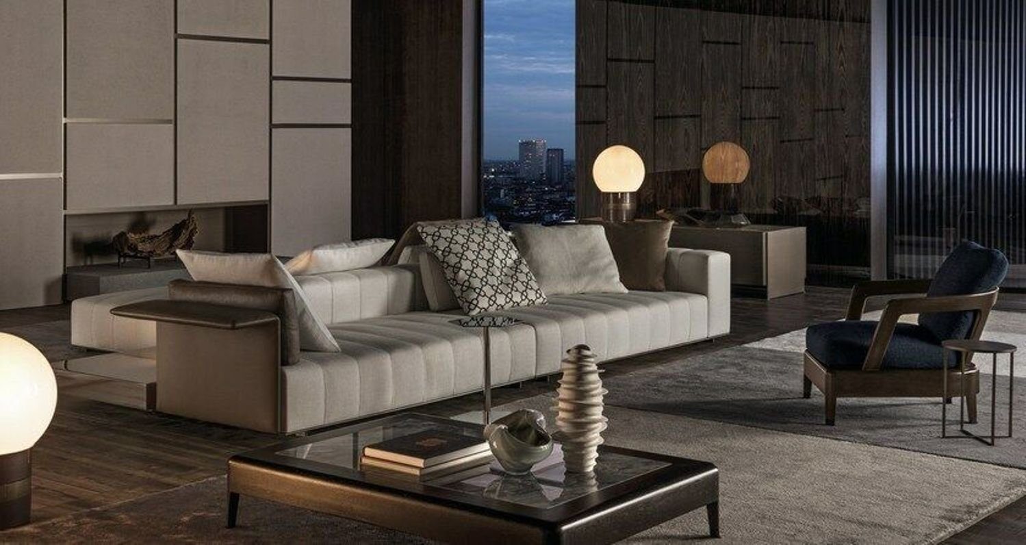 JVmoebel Wohnzimmer-Set, Big Sofa Eck Luxus Weiß Leder Polster + Chaiselounge 2 Sitzer Eckcouchen