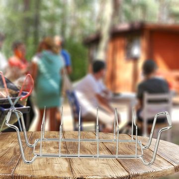 relaxdays Grillschale Rippchenhalter 2in1, Stahl