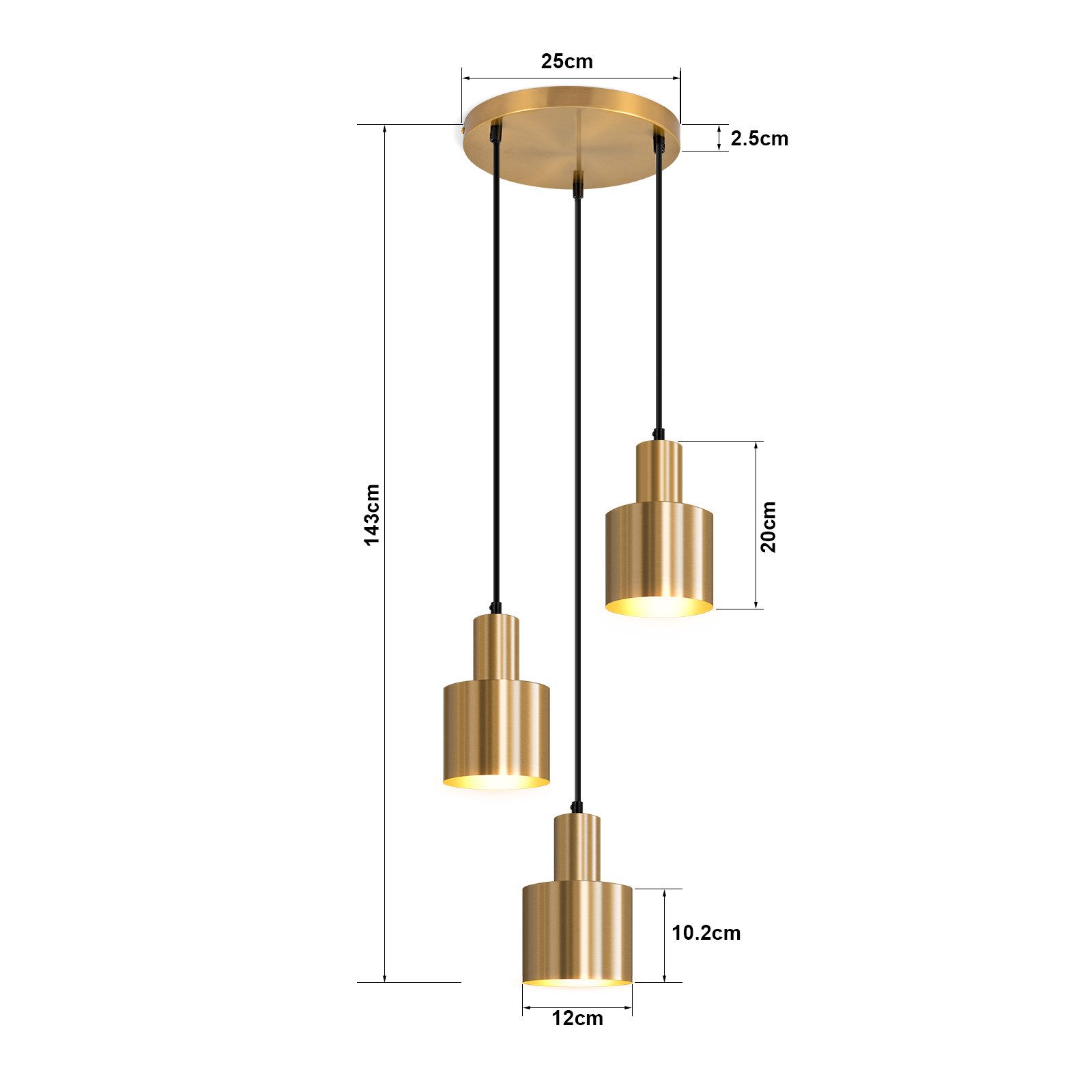 ZMH Pendelleuchte Esszimmer 3 Flammig Gold E27 Hängelampe Metall Schlafzimmer Flur, ohne Leuchtmittel, Vintage Esstischlampe für Schlafzimmer Küche – Bild 3 von 5