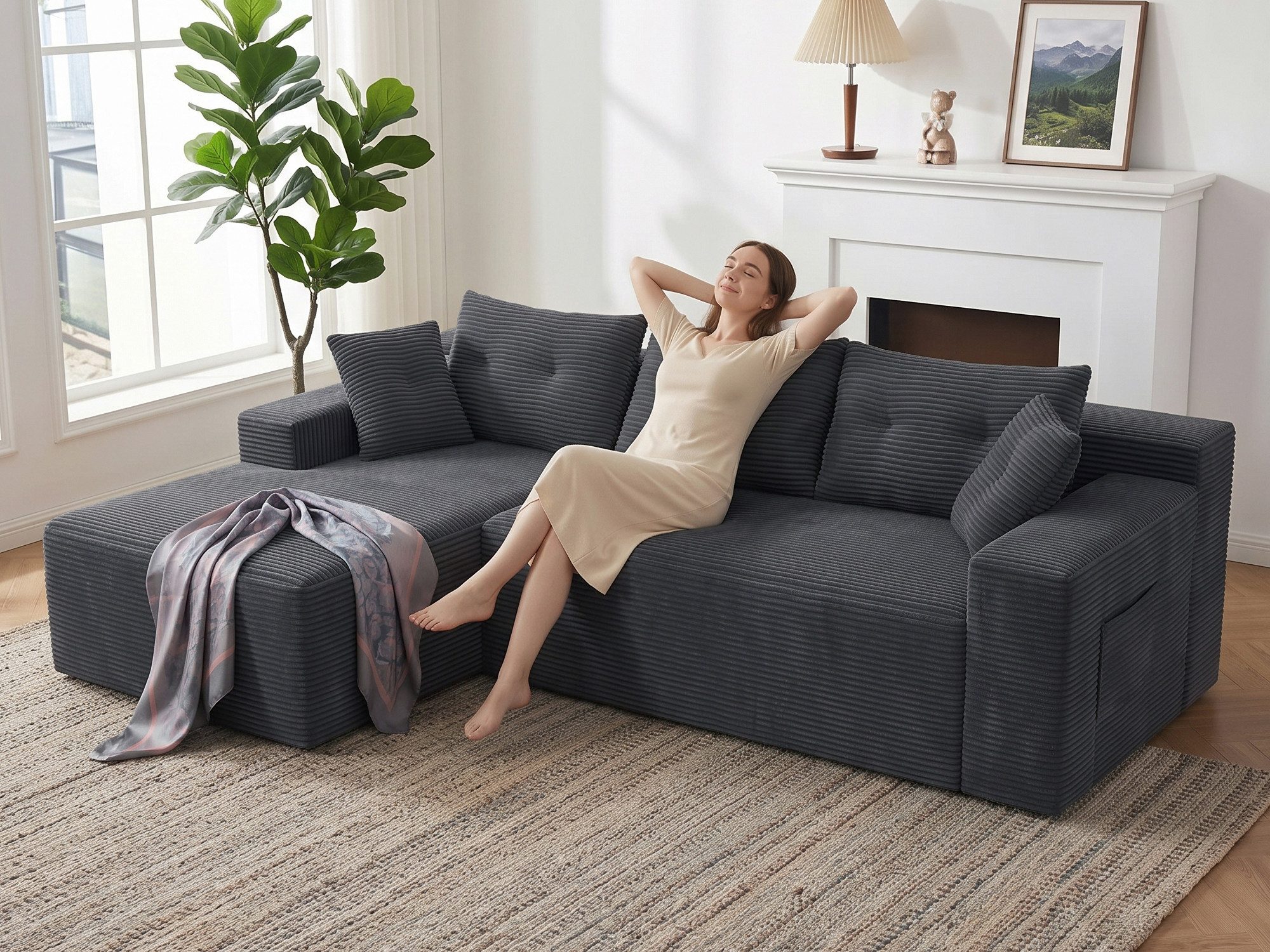 GLP Ecksofa L-Form 3-Sitzer Cord Sofa 256 cm mit Taschenfederkern, Set, Modulares Sofa mit großer Chaiselongue, ohne Montage