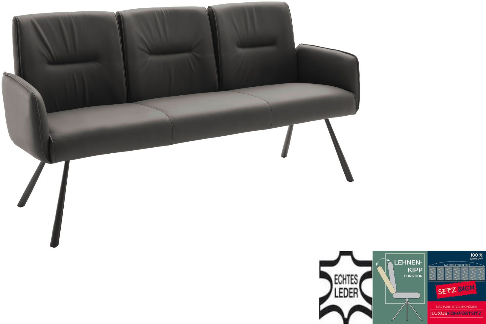 MCA furniture Sitzbank Delane (1-St), Taschenfederkern, Lehnenkippfunktion, Armlehnen, beweglicher Rücken