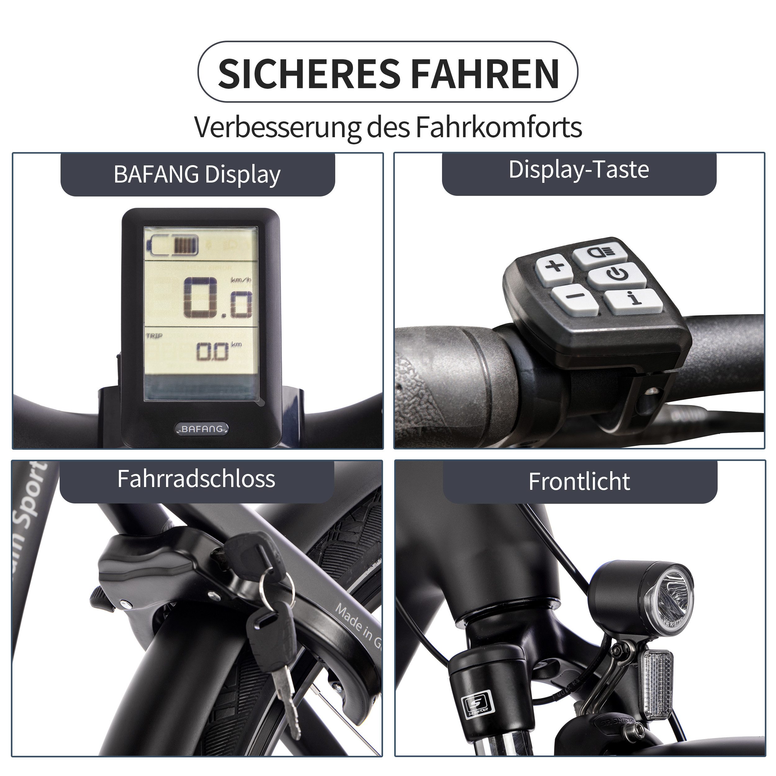 SAXXX E-Bike Trekkingrad Damen u. Herren 28'' SAXXX QSW, 540Wh, 60-100m, hydr. Scheibenbremsen, 10 Gang SHIMANO Deore Schaltwerk, Kettenschaltung, Mittelmotor, 540 Wh, (mit entnehmbarem Akku, mit Akku-Schlüssel, mit Gepäckträger), 25km/h, Pedelec E-Trekkingrad mit Tiefeinstieg, 130kg