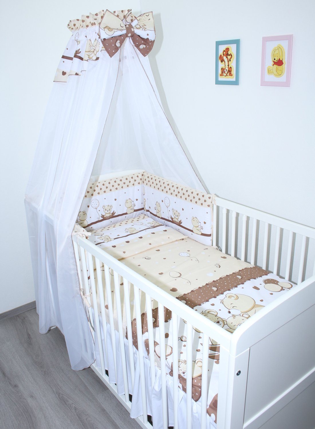 Primawela Babybettwäsche Baby Bettset - 6 teiliges Set mit Chiffon Himmel Bettwäsche Nestchen
