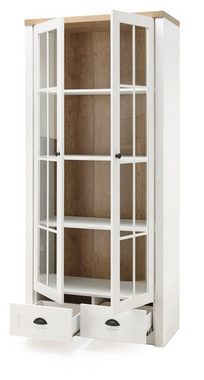 Furn.Design Standvitrine Seyne (Vitrinenschrank in Pinie weiß und Eiche, 90 x 198 cm) moderner Landhausstil