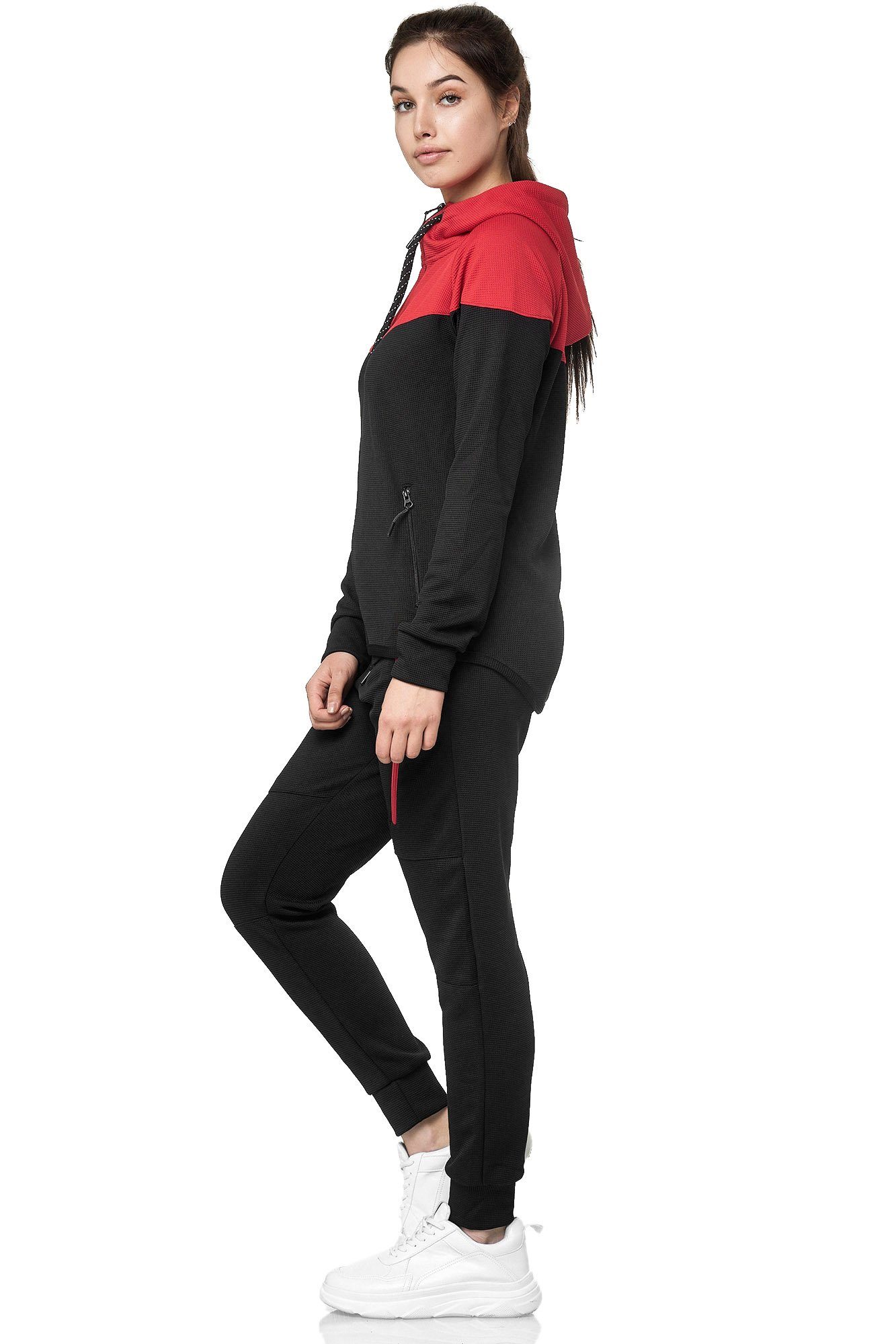 L.gonline Freizeitanzug Damen Jogginganzug, Freizeitanzug 984 (Kapuzenjacke mit Reißverschluss, Hose, 2-tlg), Fitness Freizeit Casual