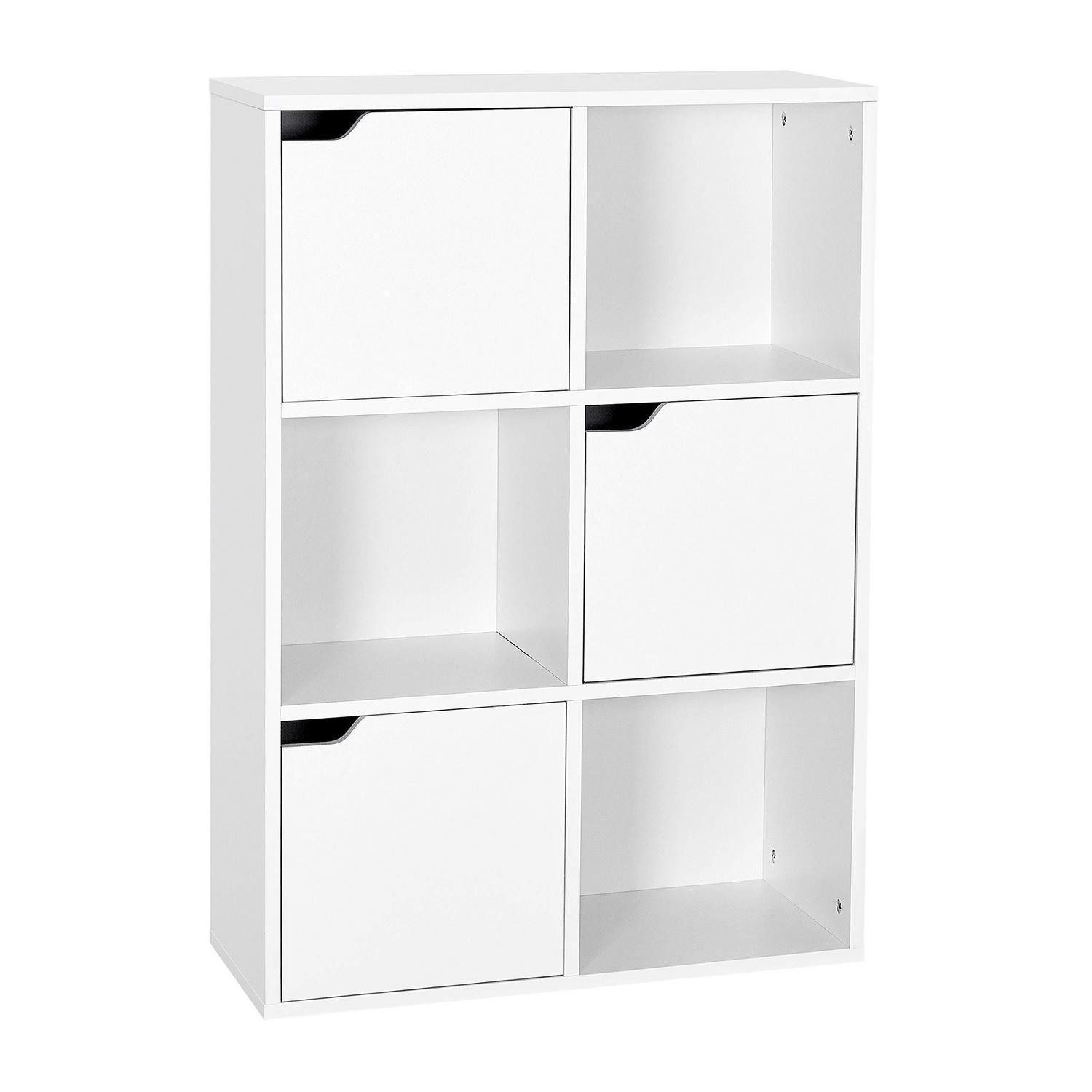 LuxusKollektion Bücherregal Aufbewahrungsregal 6 Fächer 3 Türen Weiß