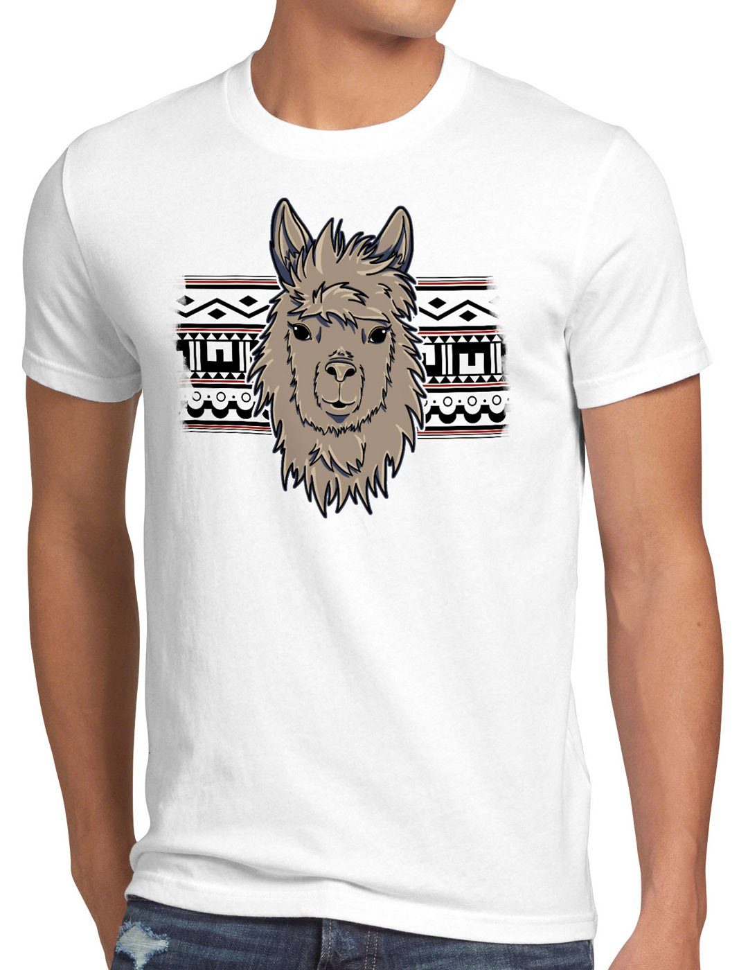 style3 Print-Shirt Herren T-Shirt Alpaca hipster alpaka nerd lama einhorn aztek Muster