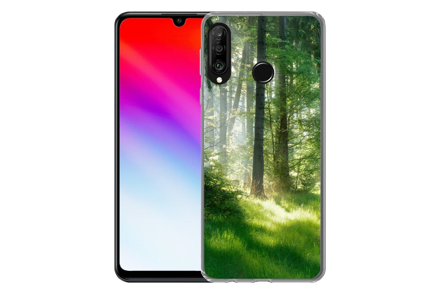 MuchoWow Handyhülle für Huawei P30 Lite Natur - Bäume - Wald - Grün - Sonne - Gras - Pflan, Handy Case, Silikon, Bumper Case Dünn