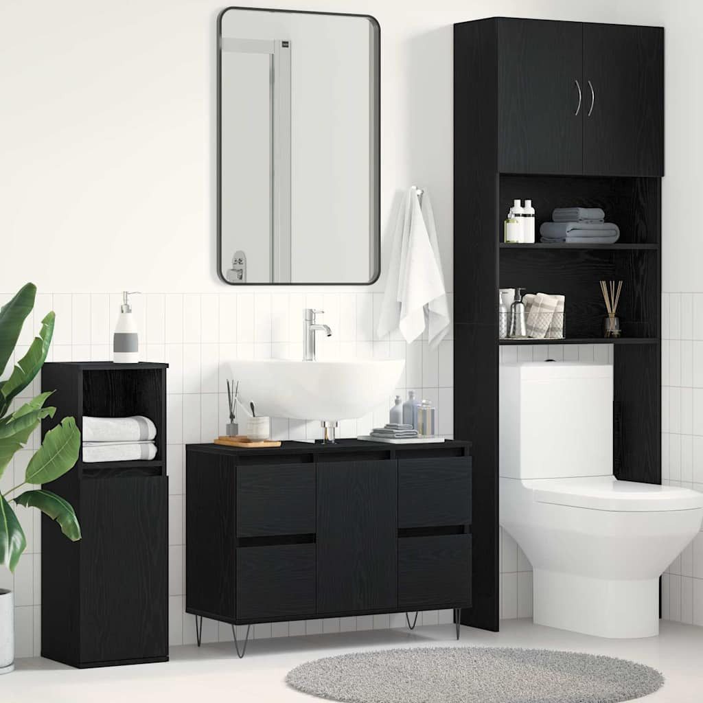 vidaXL Badezimmerspiegelschrank Waschbeckenschrank Schwarz Eichen-Optik 80 x 33 x 60 cm (1-St)