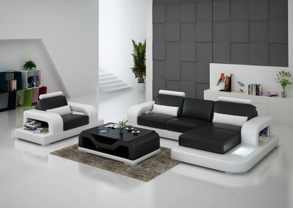 Xlmoebel Ecksofa XLMOEBEL Ledersofa in Weiß mit Bettfunktion und Relax-Kopfstützen, Bettfunktion und Relax-Kopfstützen