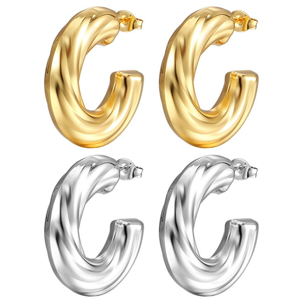GLAMO Paar Ohrhänger Gold Hoop für Gold plattiert,C-Hoops Ohrringe Ohrringe Frauen,18K