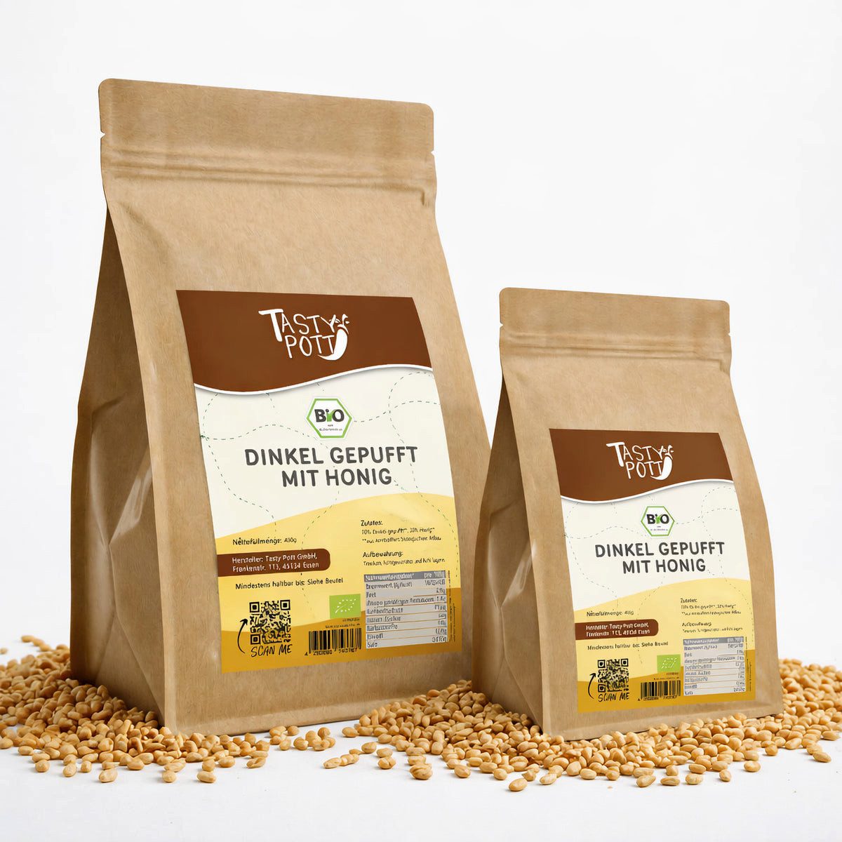 Tasty Honig Tast Pott Bio Dinkel gepufft mit Honig - 400g Beut