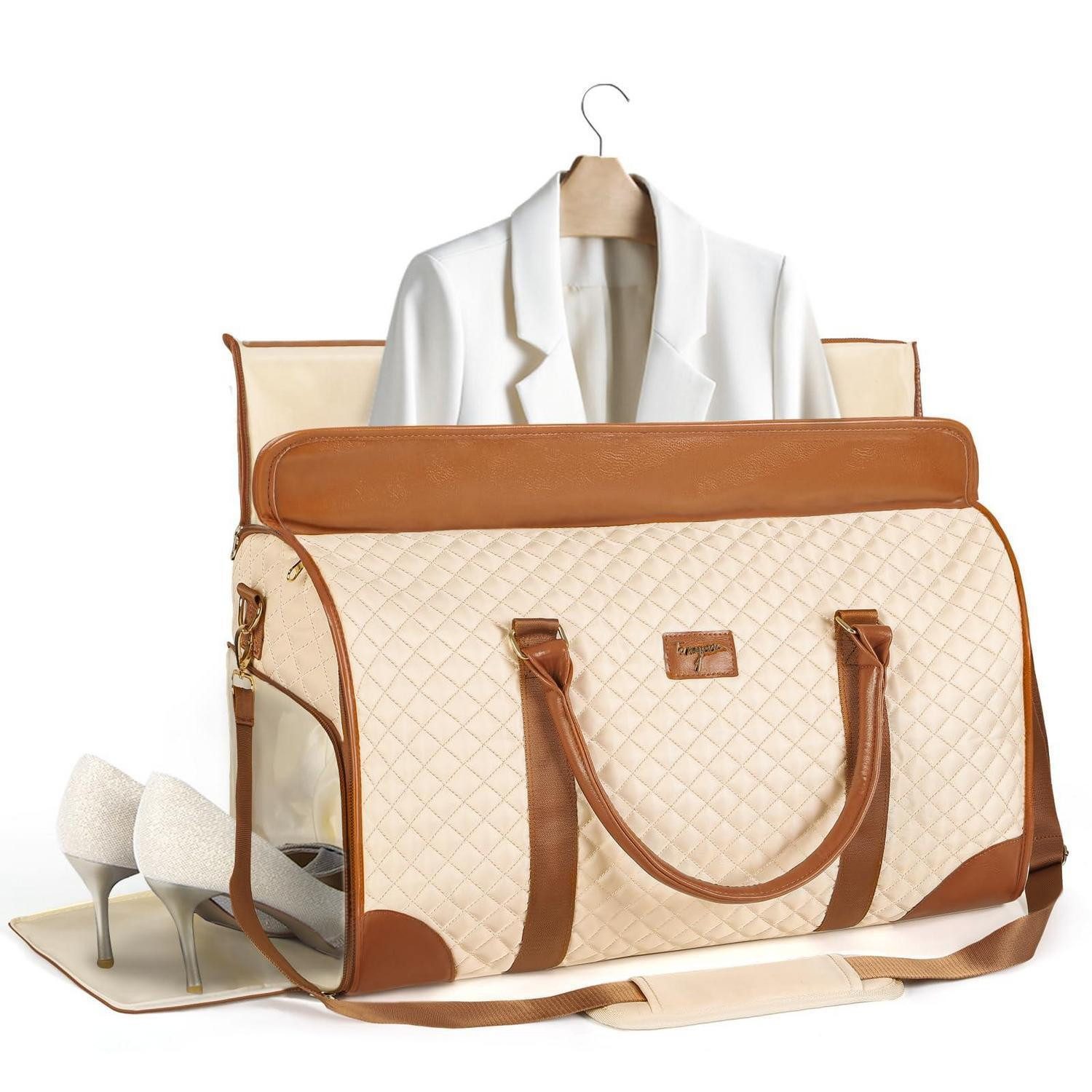 LuxusKollektion Reisetasche Reisetasche Damen Weekender 3-in-1 in Lederoptik Beige