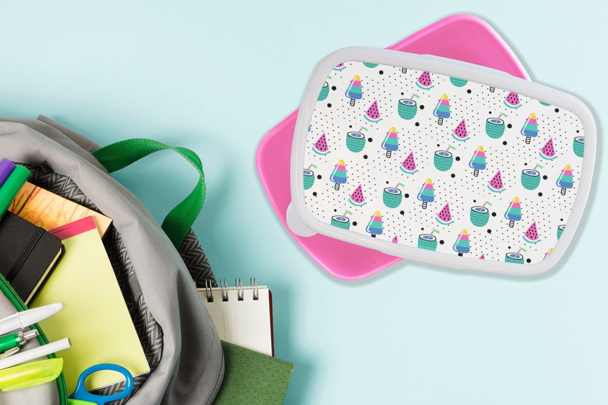 MuchoWow Lunchbox Muster - Eiscreme Mädchen, Kinder, Kunststoff, Snackbox, Brotbox Kunststoff für - Brotdose Erwachsene, (2-tlg), Wassermelone, rosa