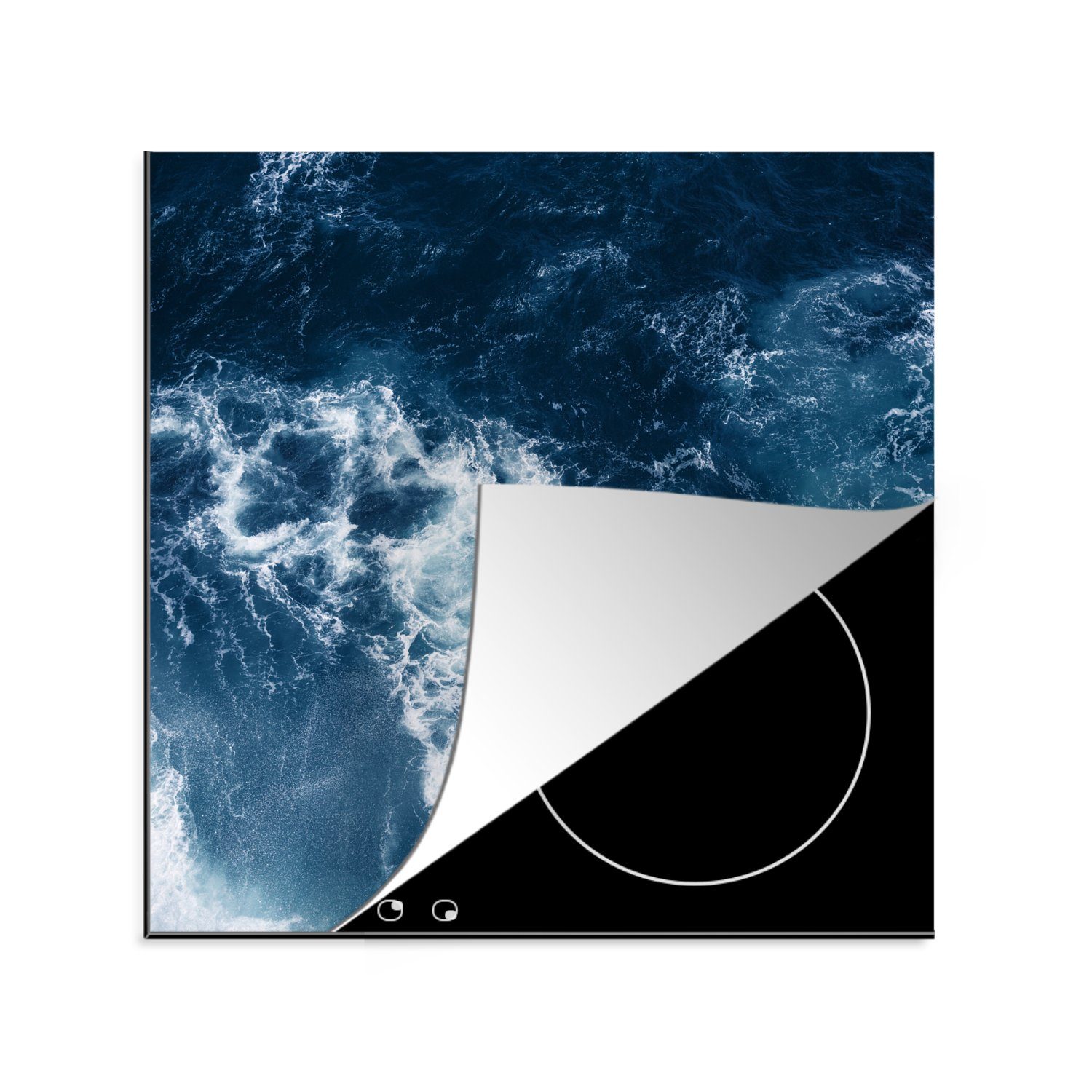 MuchoWow Herdblende-/Abdeckplatte Induktionsschutz - Wasser - Welle - Meer, Vinyl, (1 tlg), 78x78 cm, Ceranfeldabdeckung, Arbeitsplatte für küche