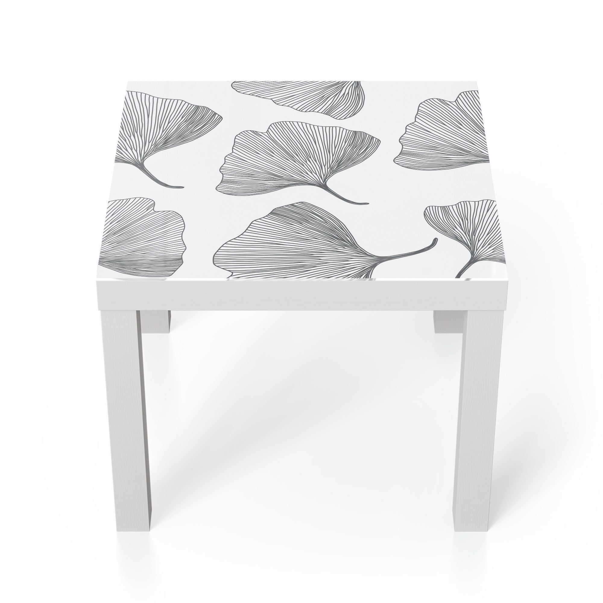 DEQORI Couchtisch 'Skizzierte Ginkgoblätter', Glas Beistelltisch Glastisch modern Weiß