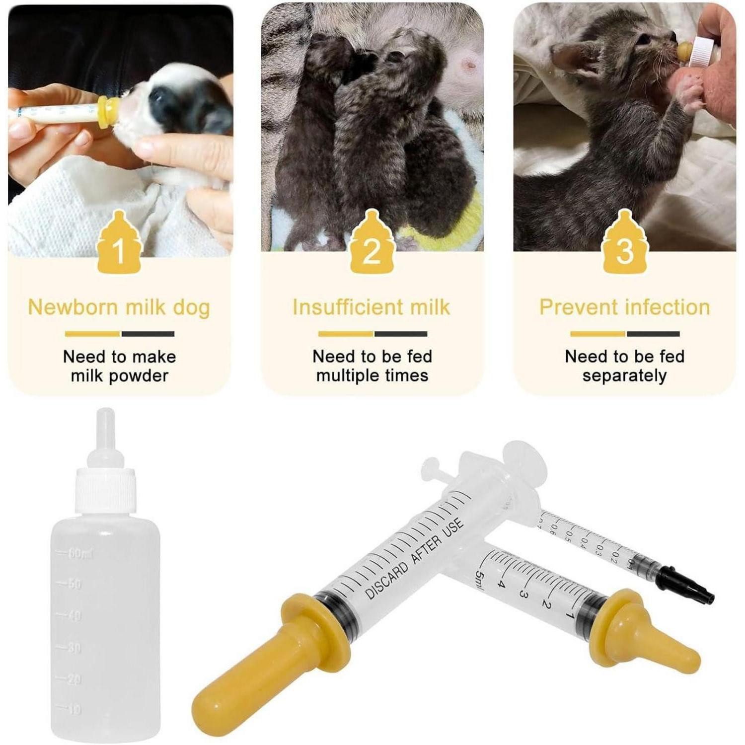 LuxusKollektion Schutzkragen Aufzuchtflasche für Katzen und Welpen 18 Stück mit Nippel und Spritzen