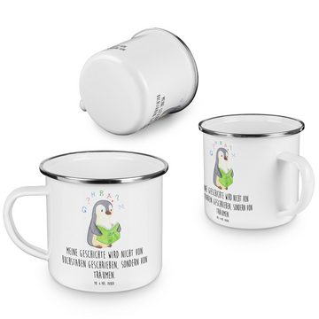 Mr. & Mrs. Panda Becher Pinguin Legasthenie - Weiß - Geschenk, Trinkbecher, Rechtschreibstöru, Emaille, Kratzfeste Emaille