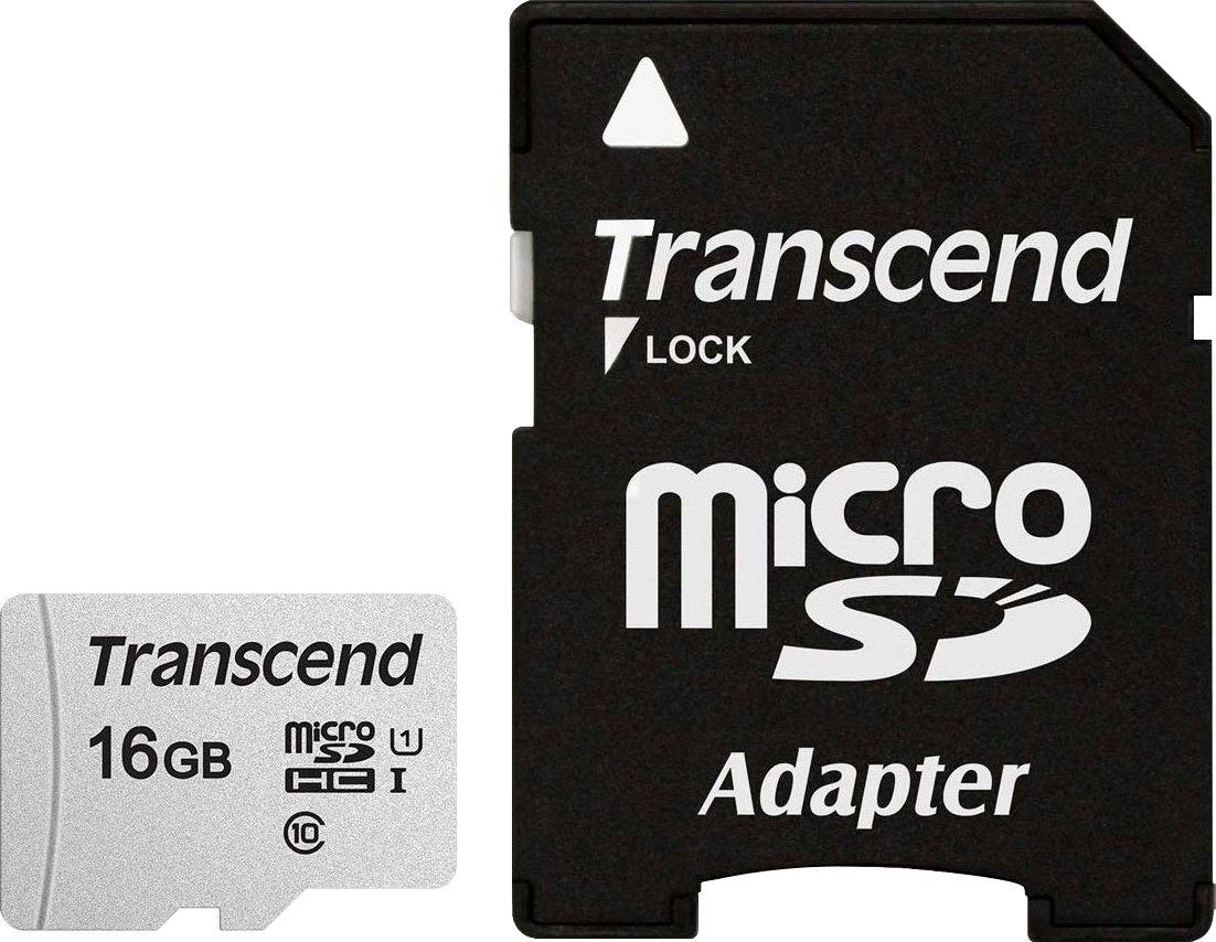 Transcend 300S microSDHC 16GB mit Adapter Speicherkarte (16 GB, Class 10, 95 MB/s Lesegeschwindigkeit)