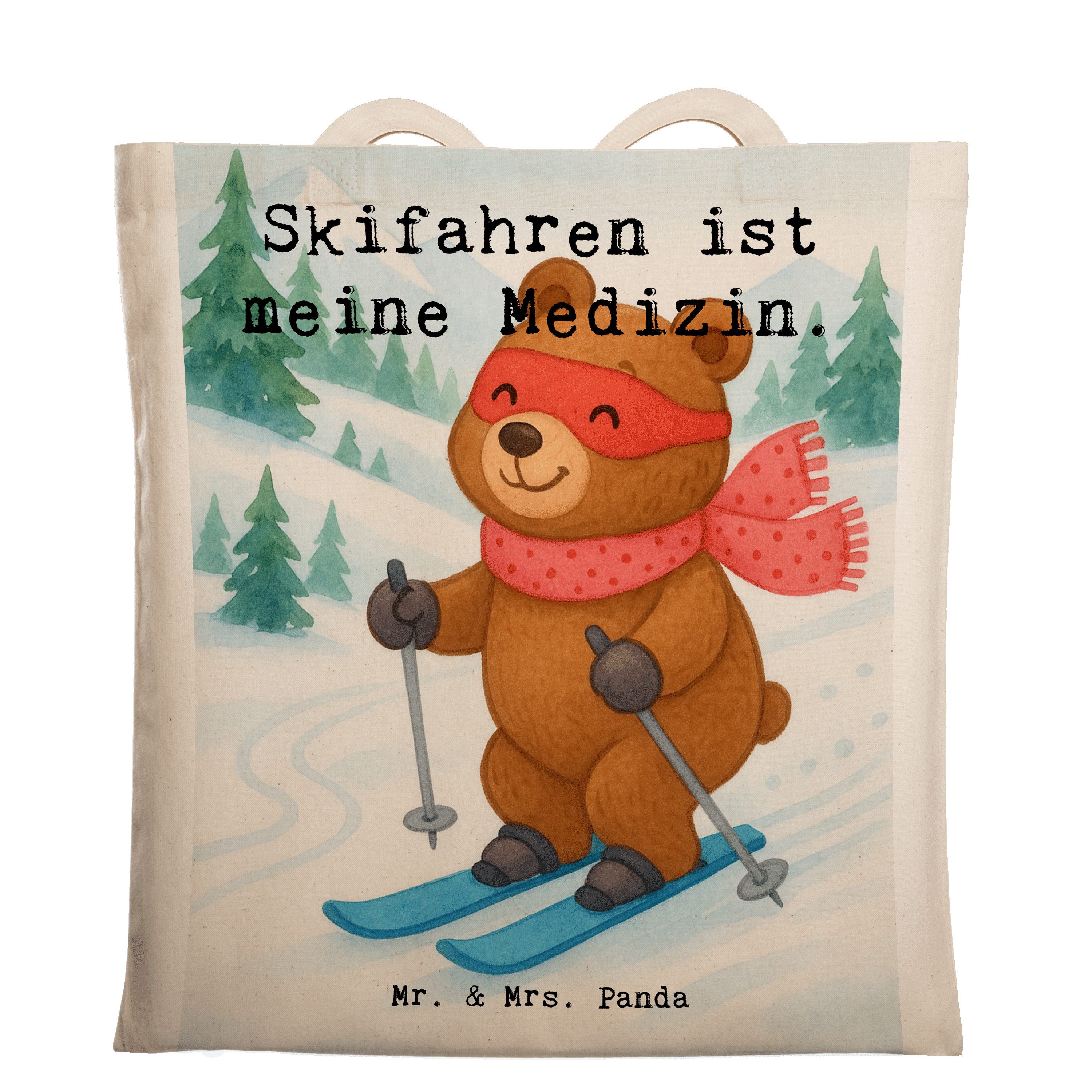 Mr. & Mrs. Panda Tragetasche Hase Skifahren Design, Tote Bag, Weiß, Skisport, Ski fahren, Shopping (Packung), textilbeutel schultertasche baumwolle Baumwoll-Shopper