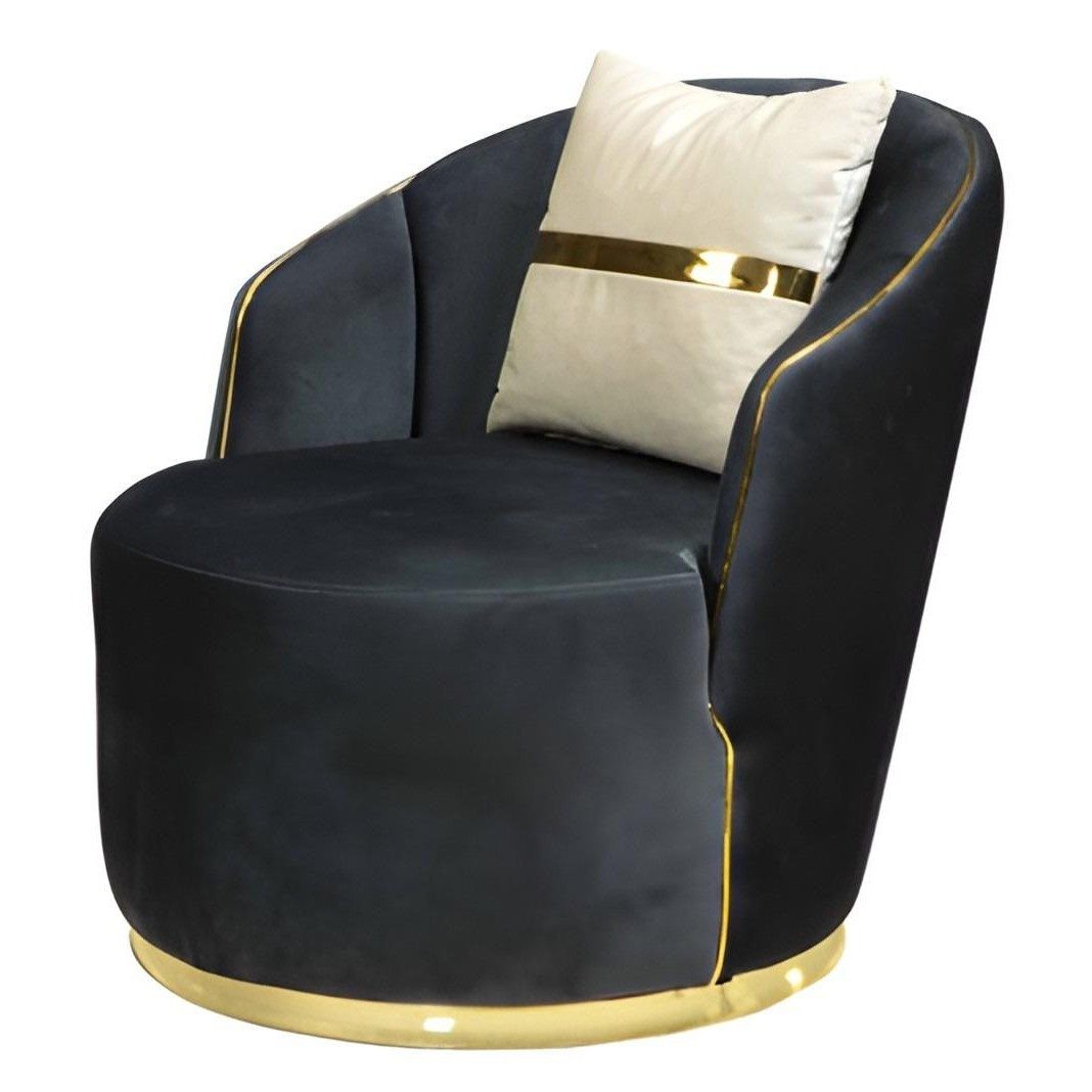 Xlmoebel Loungesessel Loungesessel Samtoptik Schwarz mit Edelstahlrahmen in Gold (1-St., Loungesessel Samtoptik Schwarz), Made in Europa