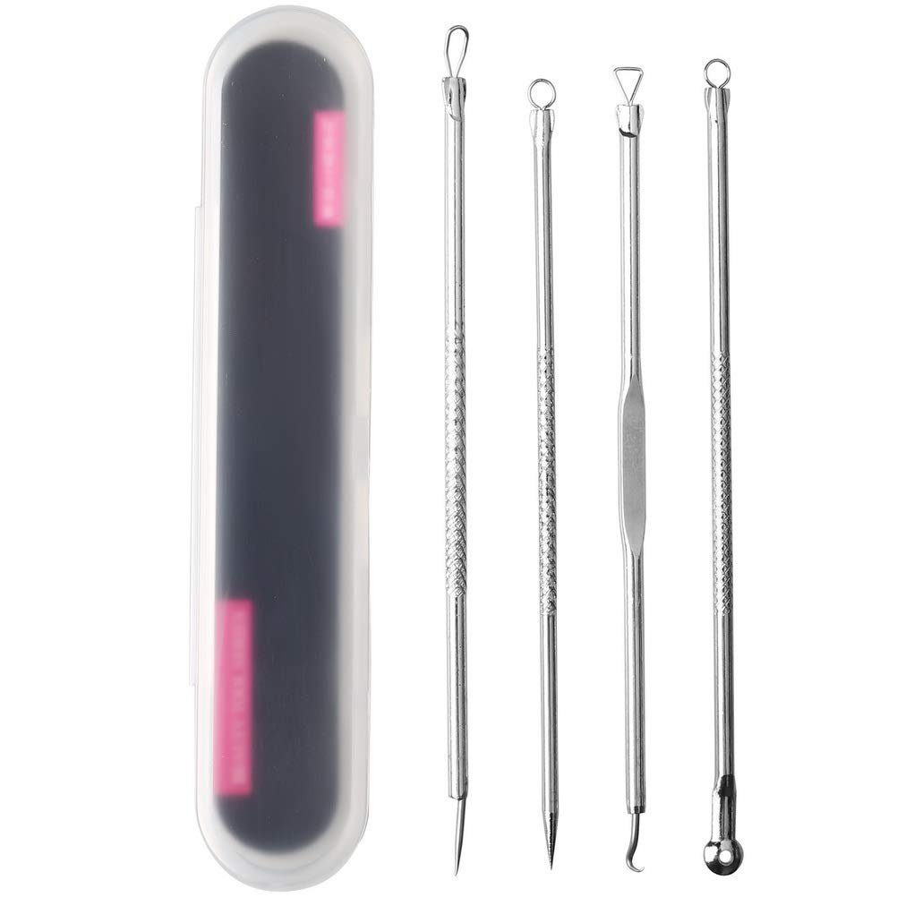 COOL-i ® Mitesserentferner Mitesserentferner Set – 4-tlg. Edelstahl-Komedonenquetscher, mit Aufbewahrungsbox – für hygienische & präzise Hautpflege